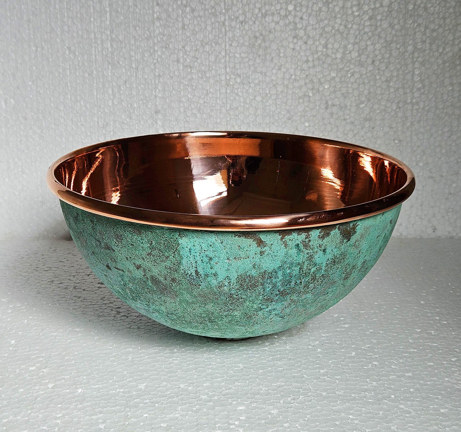 Real Oxidized Copper Vessel Sink – Round Verdigris Bathroom Basin