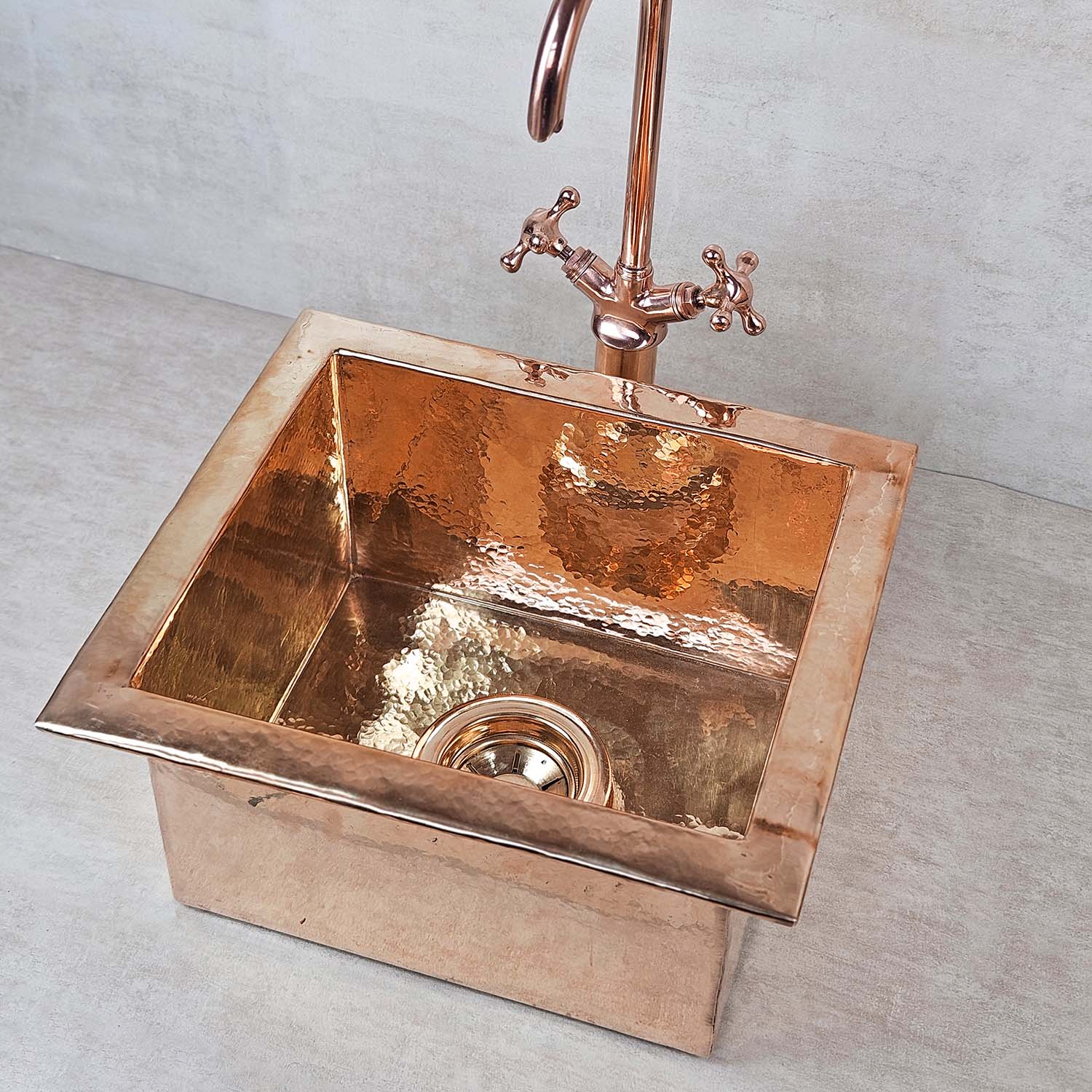Solid Copper Kitchen Sink - Square Copper Bar Sink with Drain