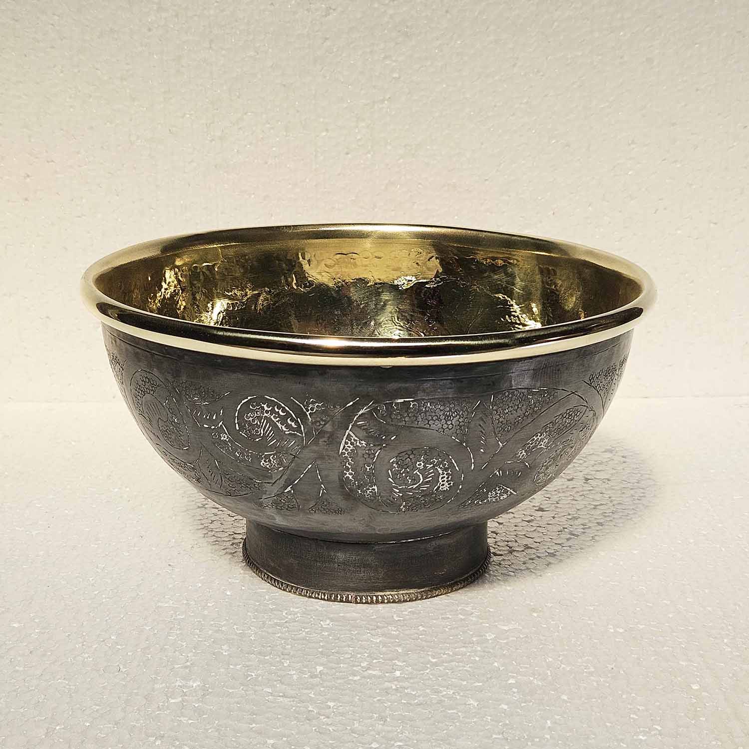 Hand Engraved Brass Bowl Sink – Round Handmade Vessel Bathroom Sink