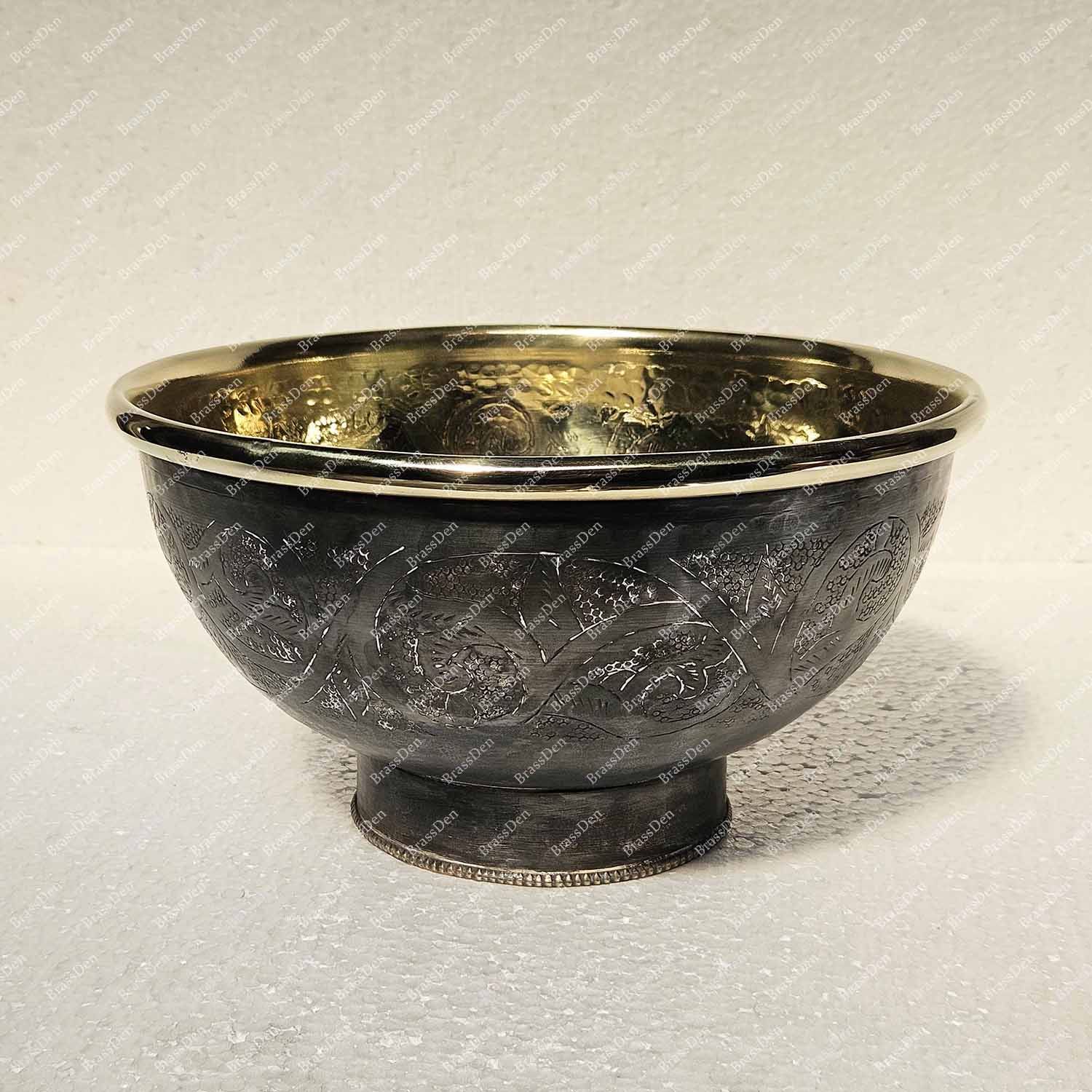 Hand Engraved Brass Bowl Sink – Round Handmade Vessel Bathroom Sink