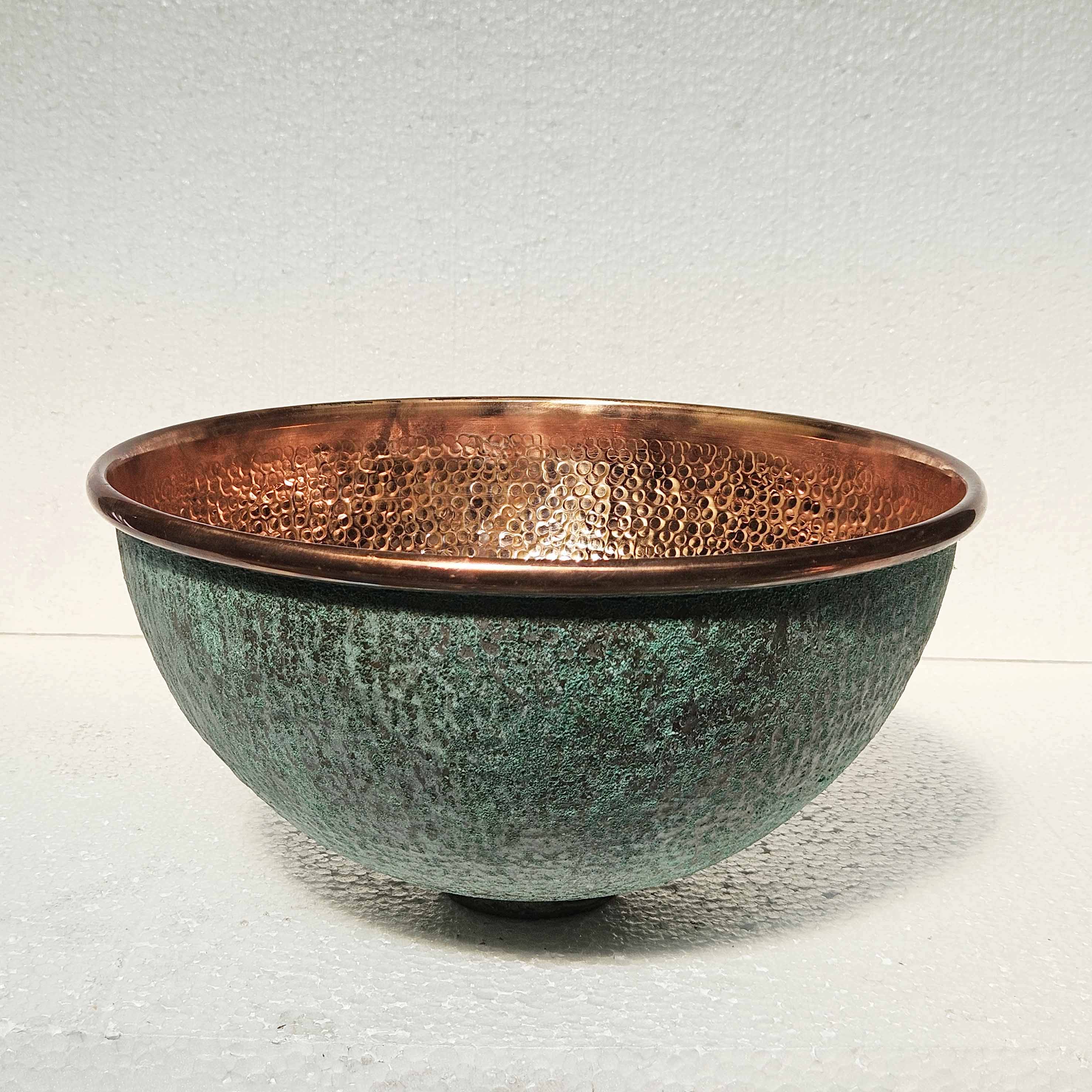 Green Patina Copper Bathroom Sink – Round Vessel Bowl with Drain