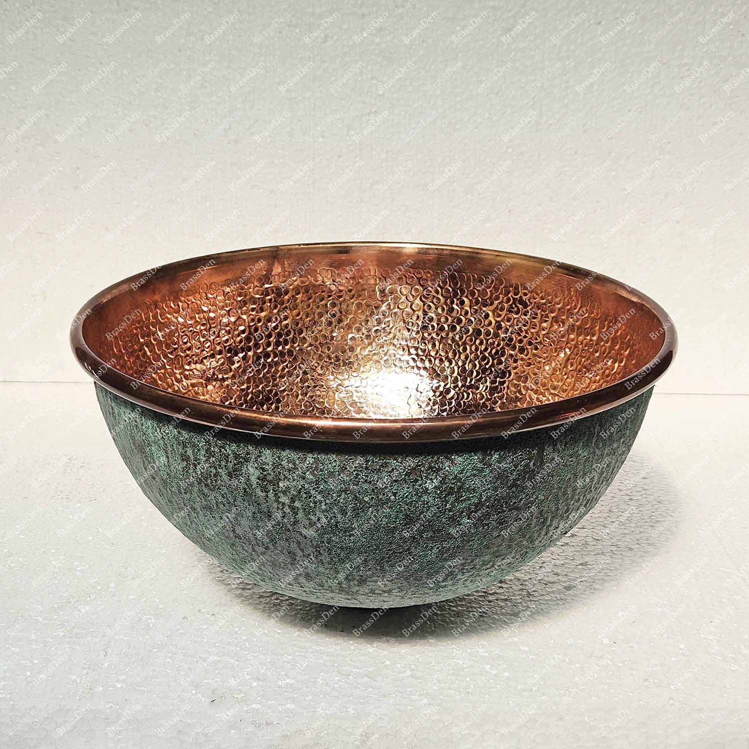 Green Patina Copper Bathroom Sink – Round Vessel Bowl with Drain