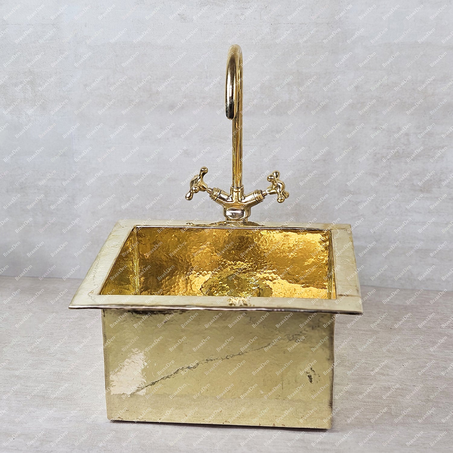 Square Brass Bar Sink – Kitchen Vanity with Brass Interior Basin