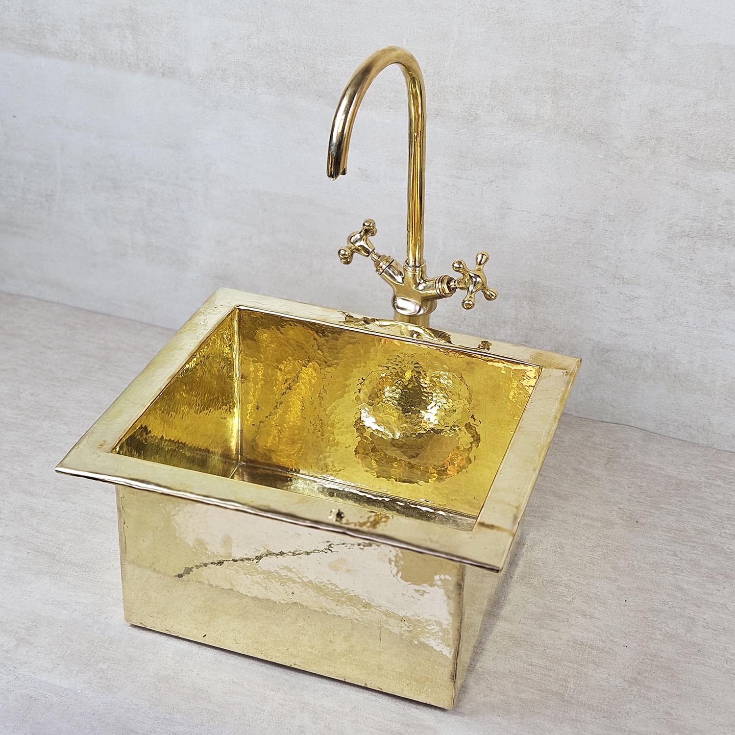 Square Brass Bar Sink – Kitchen Vanity with Brass Interior Basin