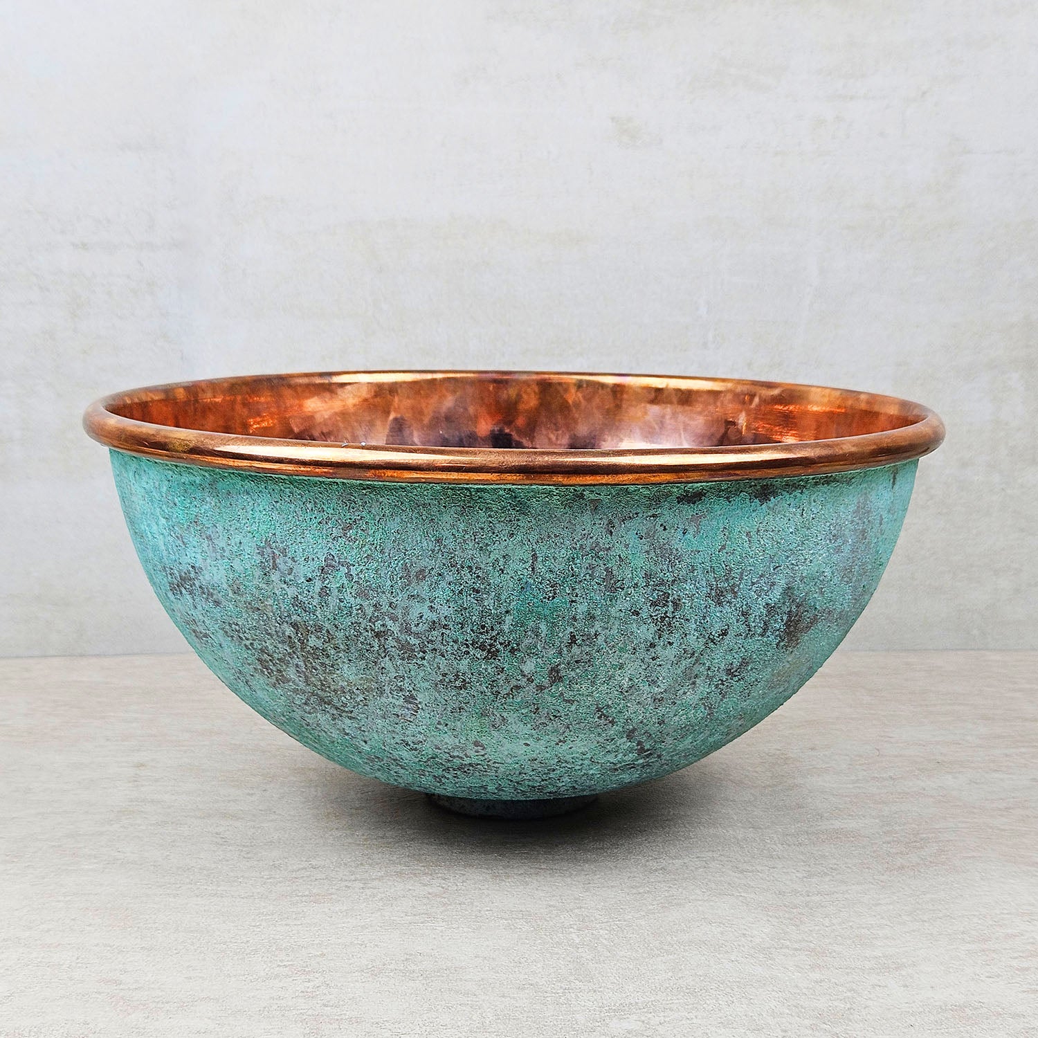 Oxidized Round Copper Bathroom Sink – Solid Copper Interior Basin