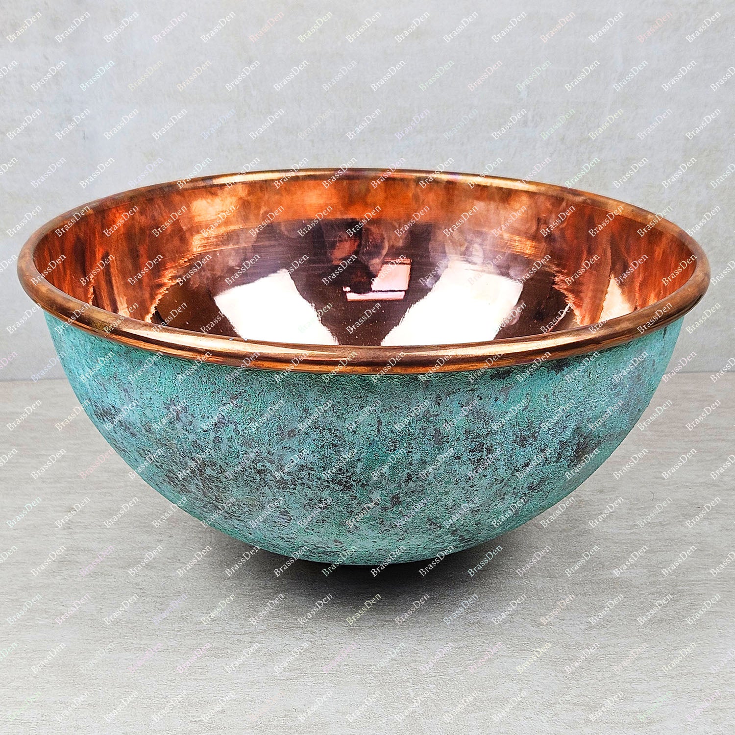 Oxidized Round Copper Bathroom Sink – Solid Copper Interior Basin