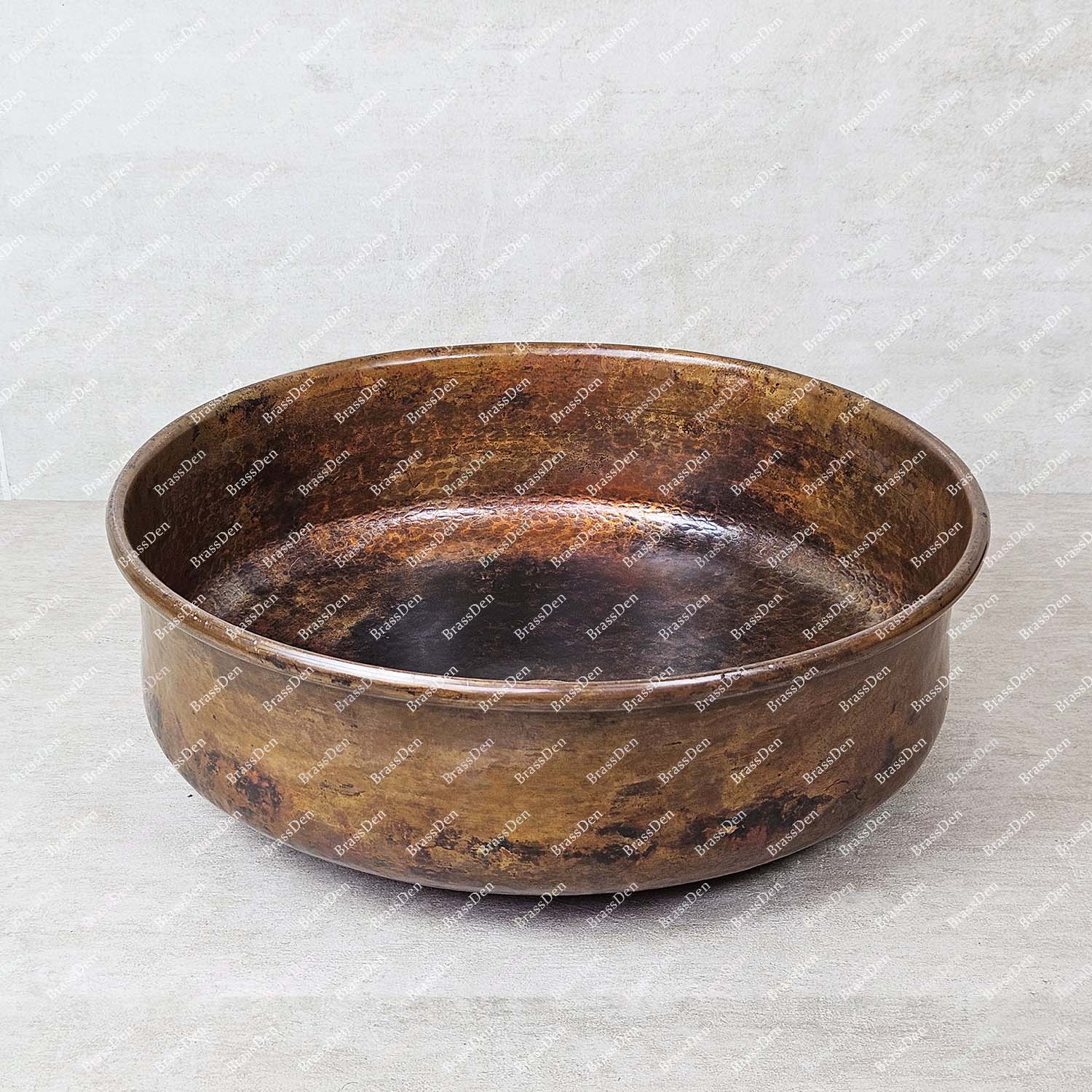 Rustic Patina Copper Bathroom Vessel Sink – Round Dark Copper Wash Basin
