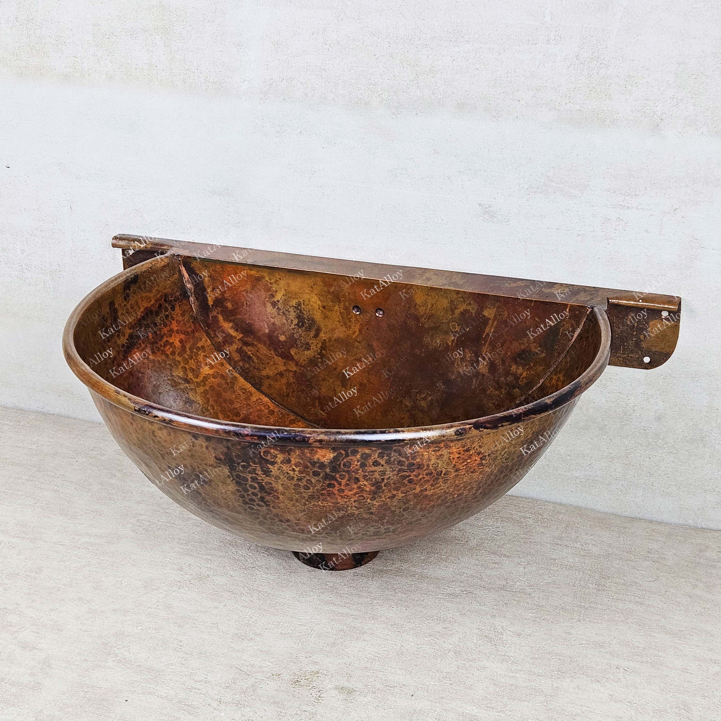 Rustic Hammered Copper Wall-Mount Sink – Solid Handmade Dark Finish Basin