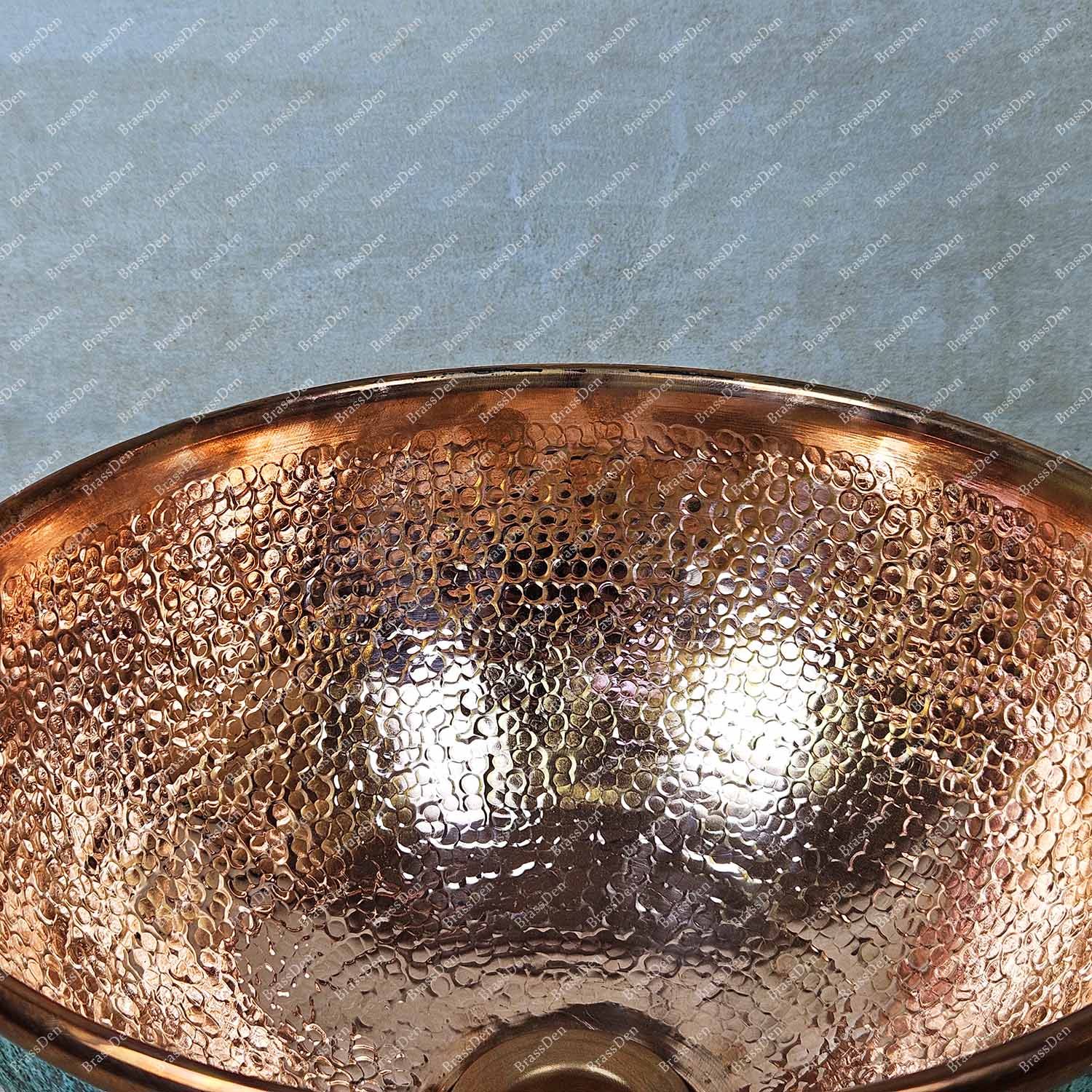 Oxidized Green Patina Copper Sink – Round Verdigris Hammered Bathroom Basin