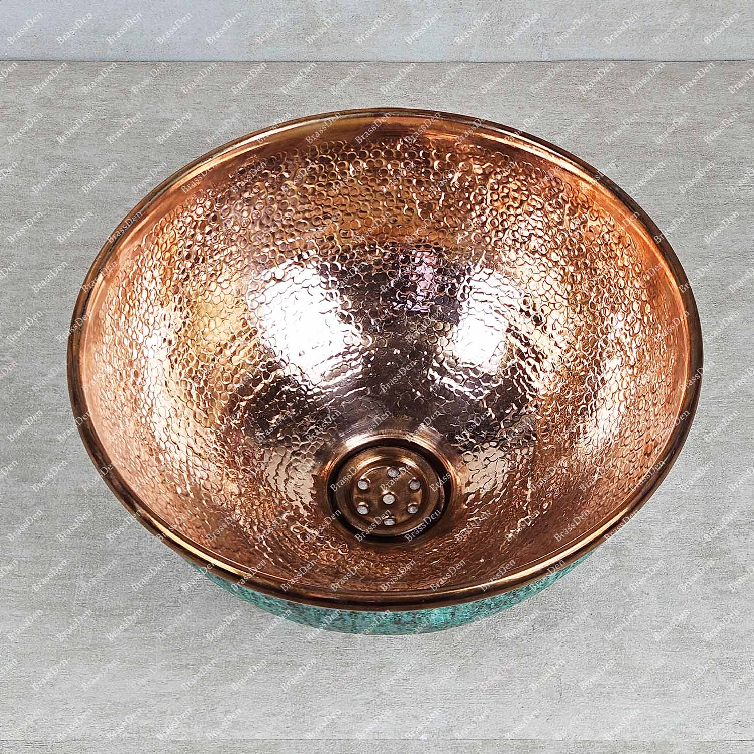 Oxidized Round Hammered Vessel Sink - Green Patina Copper Sink