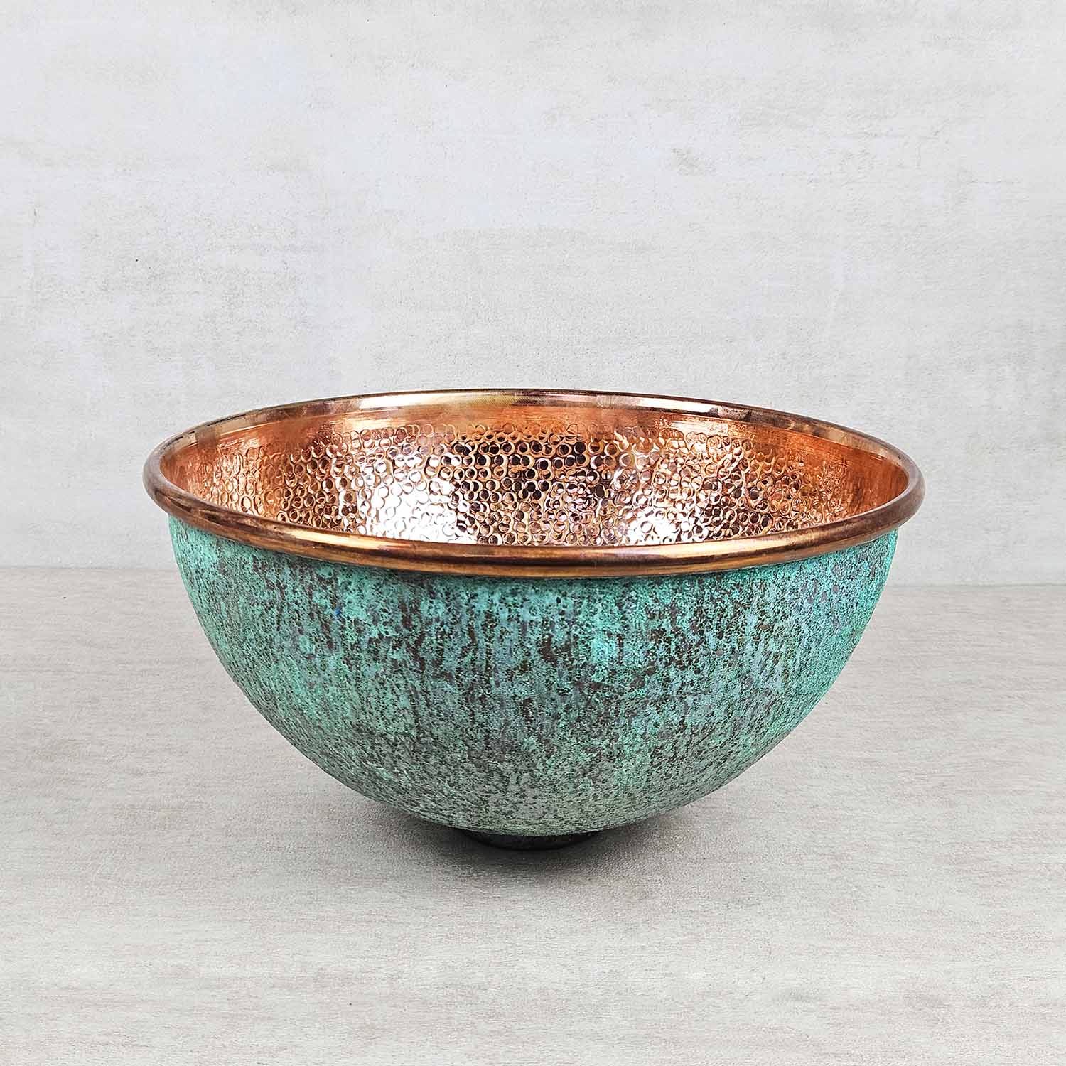 Oxidized Round Hammered Vessel Sink - Green Patina Copper Sink