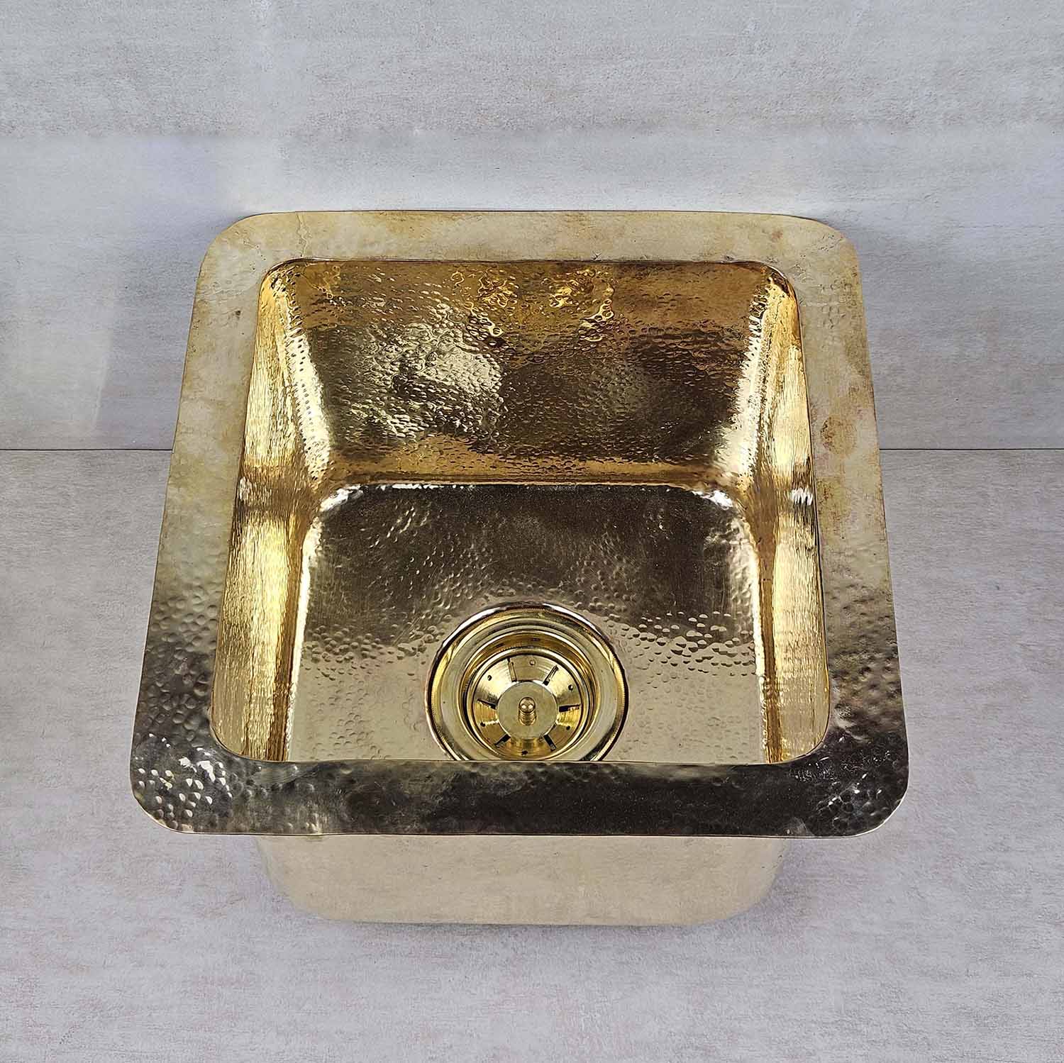 Square Undermount Brass Bar Sink – Handmade Kitchen Sink with Drain