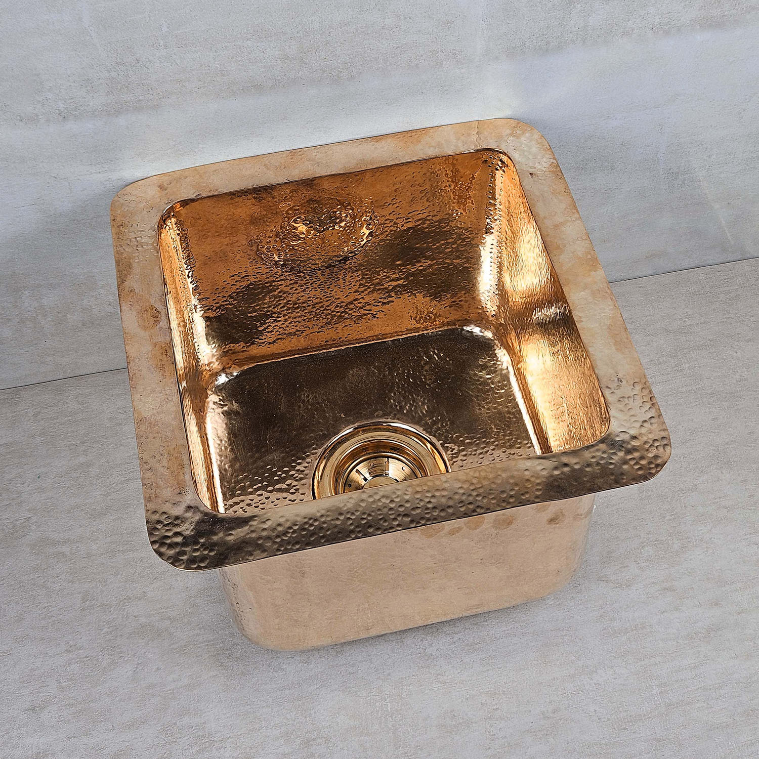 Square Undermount Kitchen Sink with Drain - Solid Copper Handmade Sink