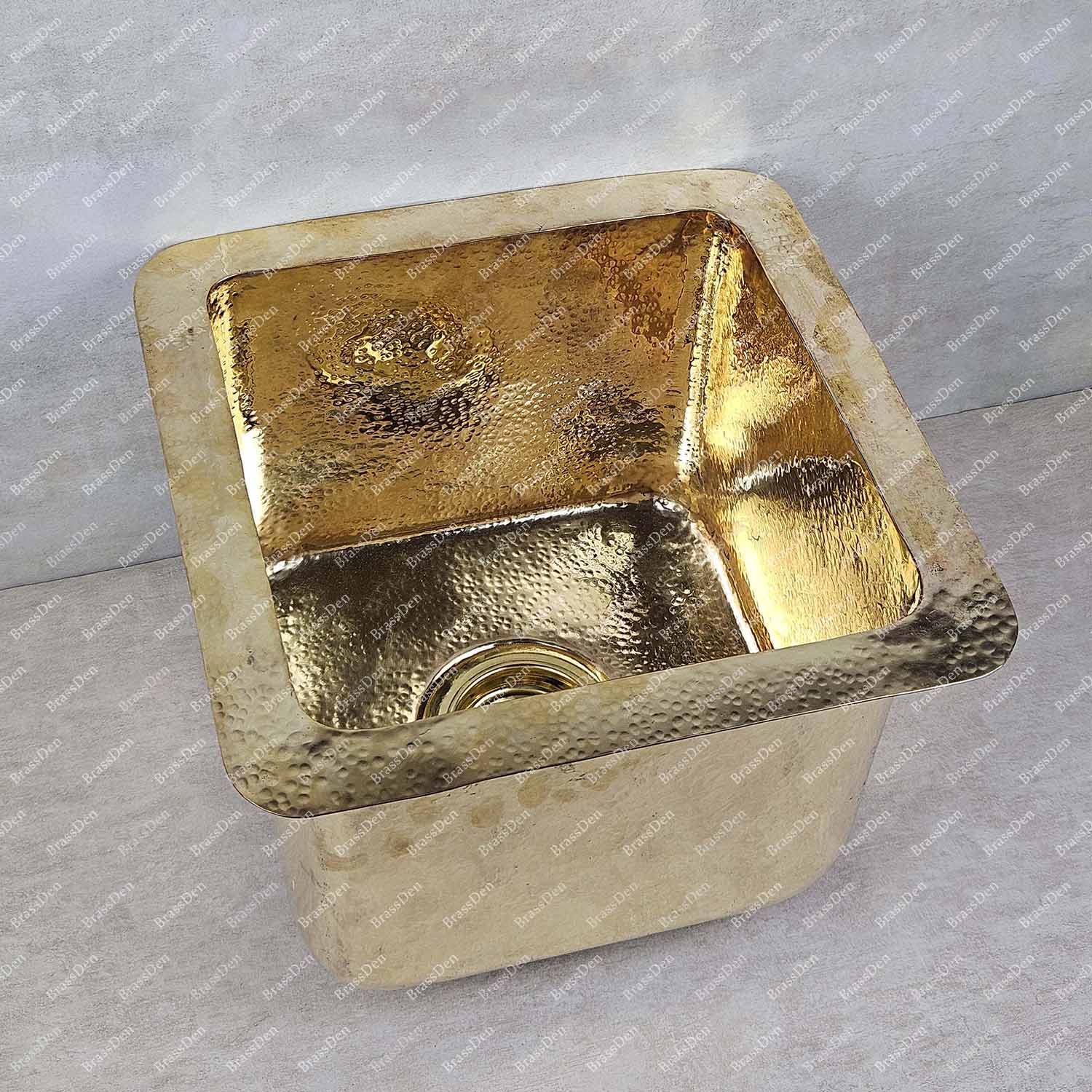 Square Undermount Brass Bar Sink – Handmade Kitchen Sink with Drain