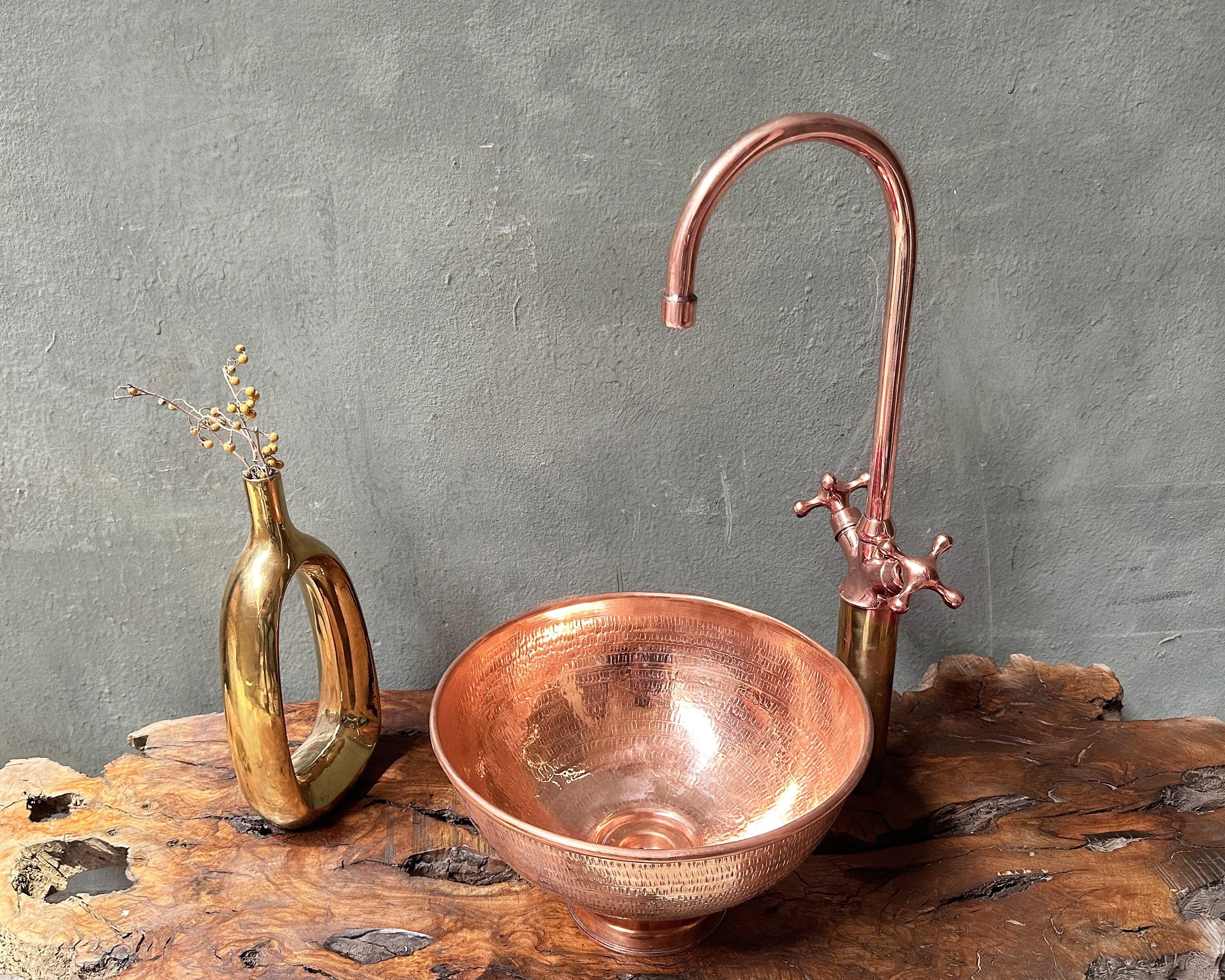 Hammered Copper Vessel Sink – Copper Vanity with Faucet