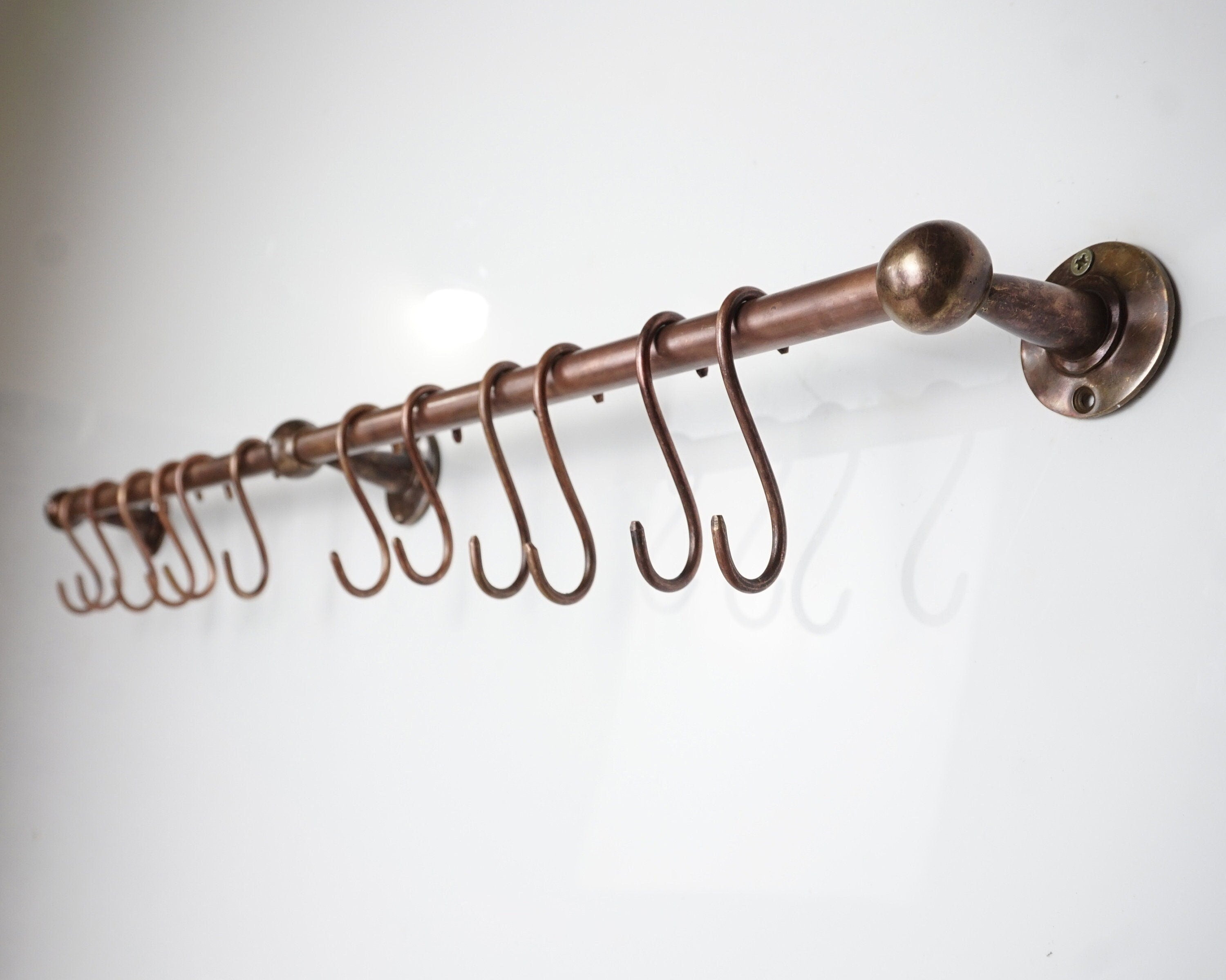 Wall-Mounted Kitchen Rail with Hooks – Bronze & Brass Pot Rack