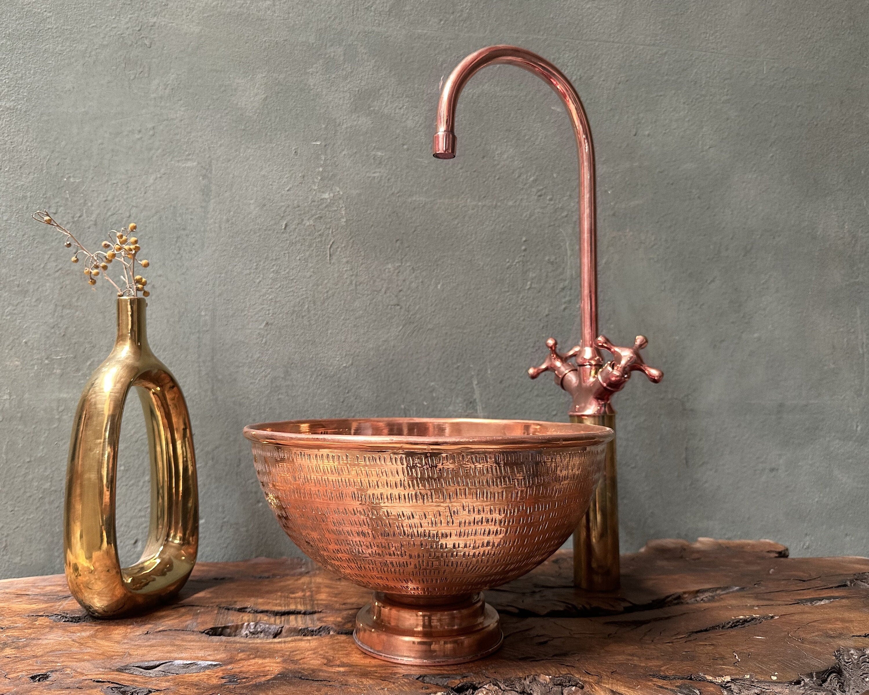 Hammered Copper Vessel Sink – Copper Vanity with Faucet