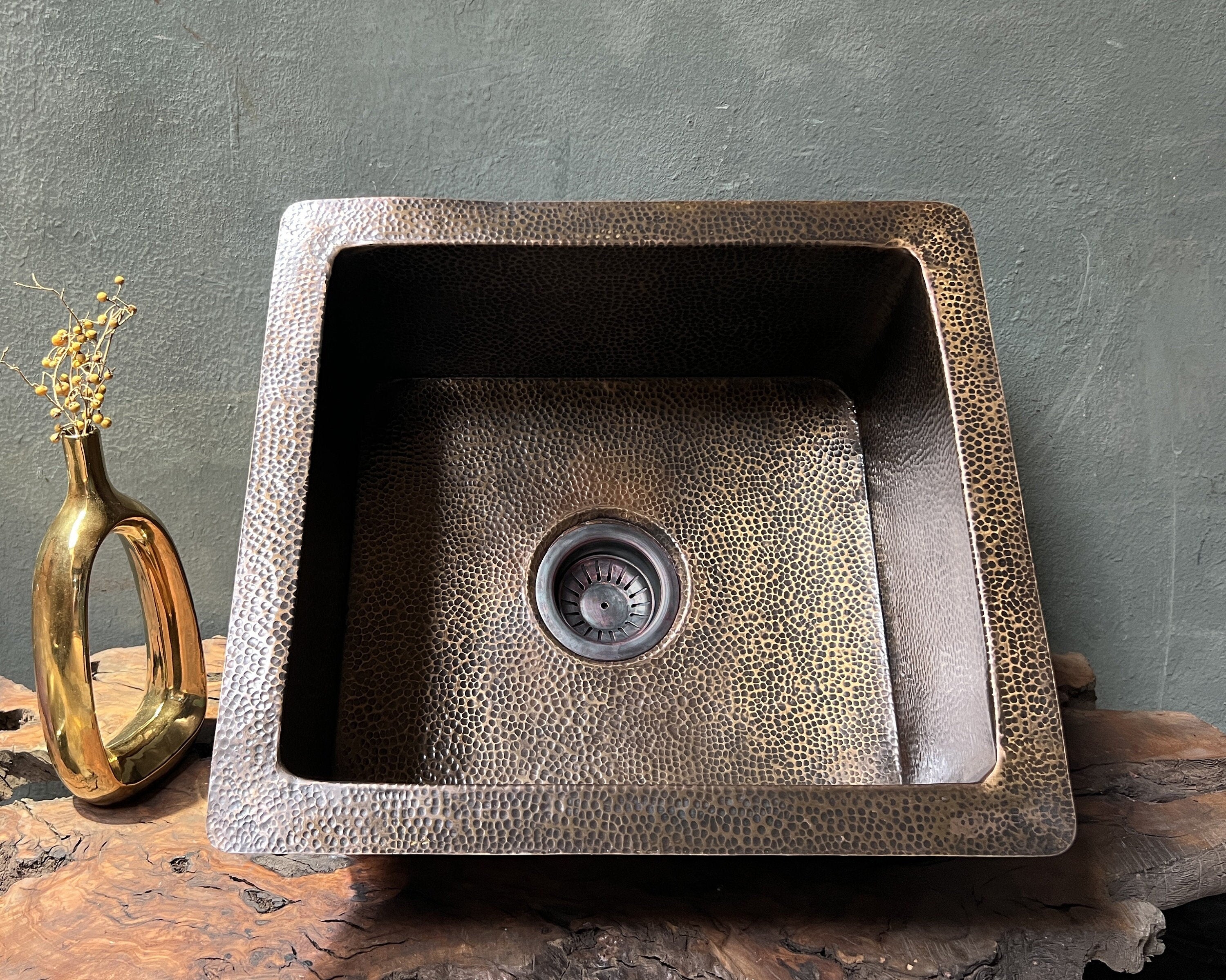 Patina Brass Kitchen Sink – Antique Bronze Undermount Square Sink