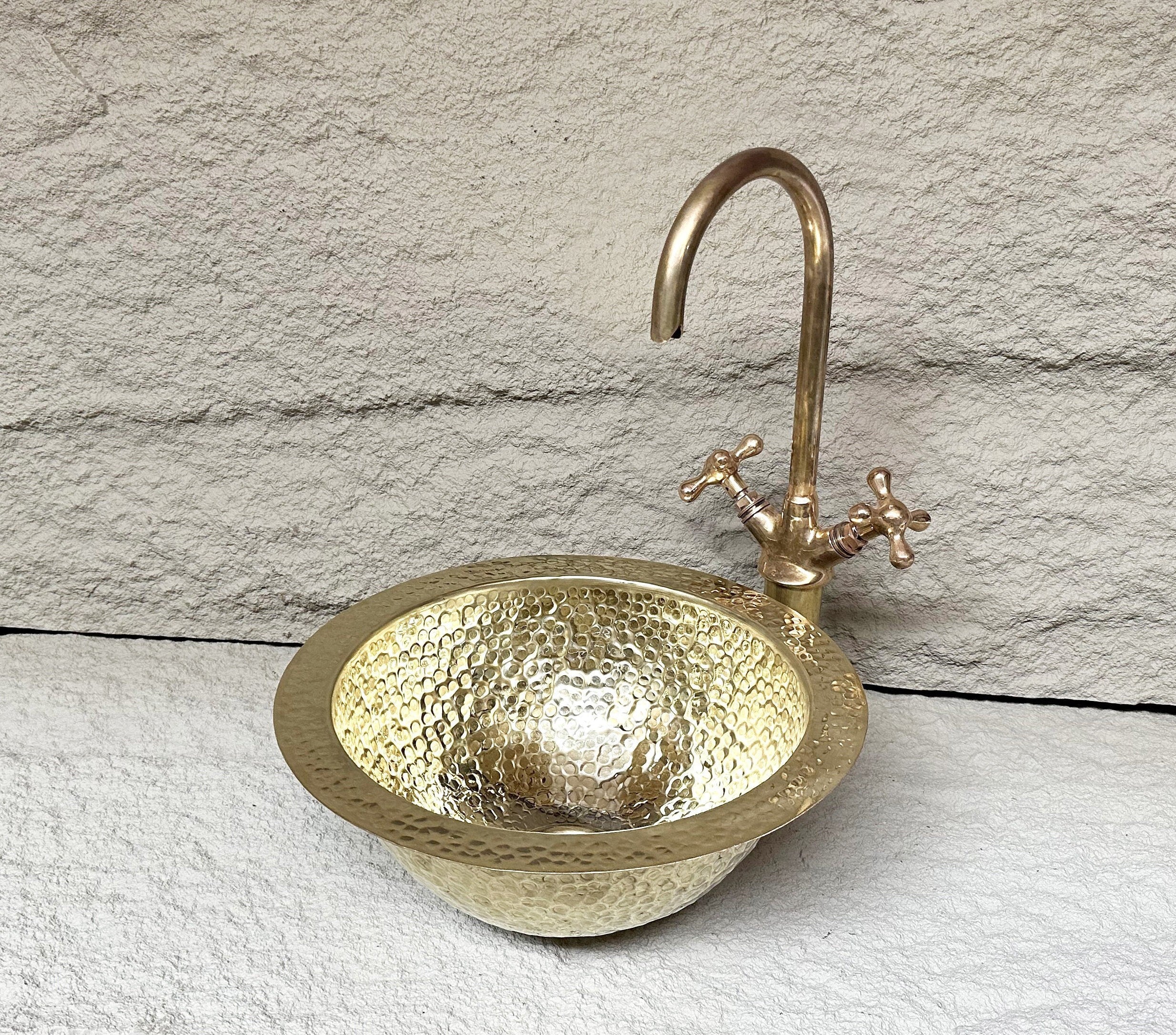 Handcrafted Hammered Round Brass Drop-In Sink