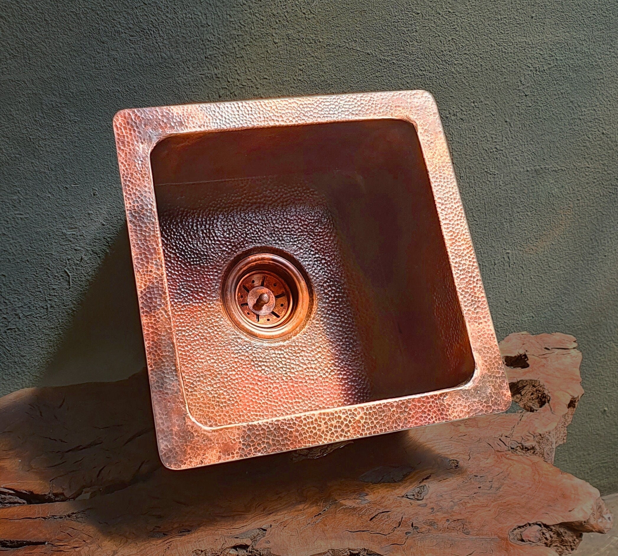 Solid Hammered Copper Sink – Square Kitchen Bar & Island Sink