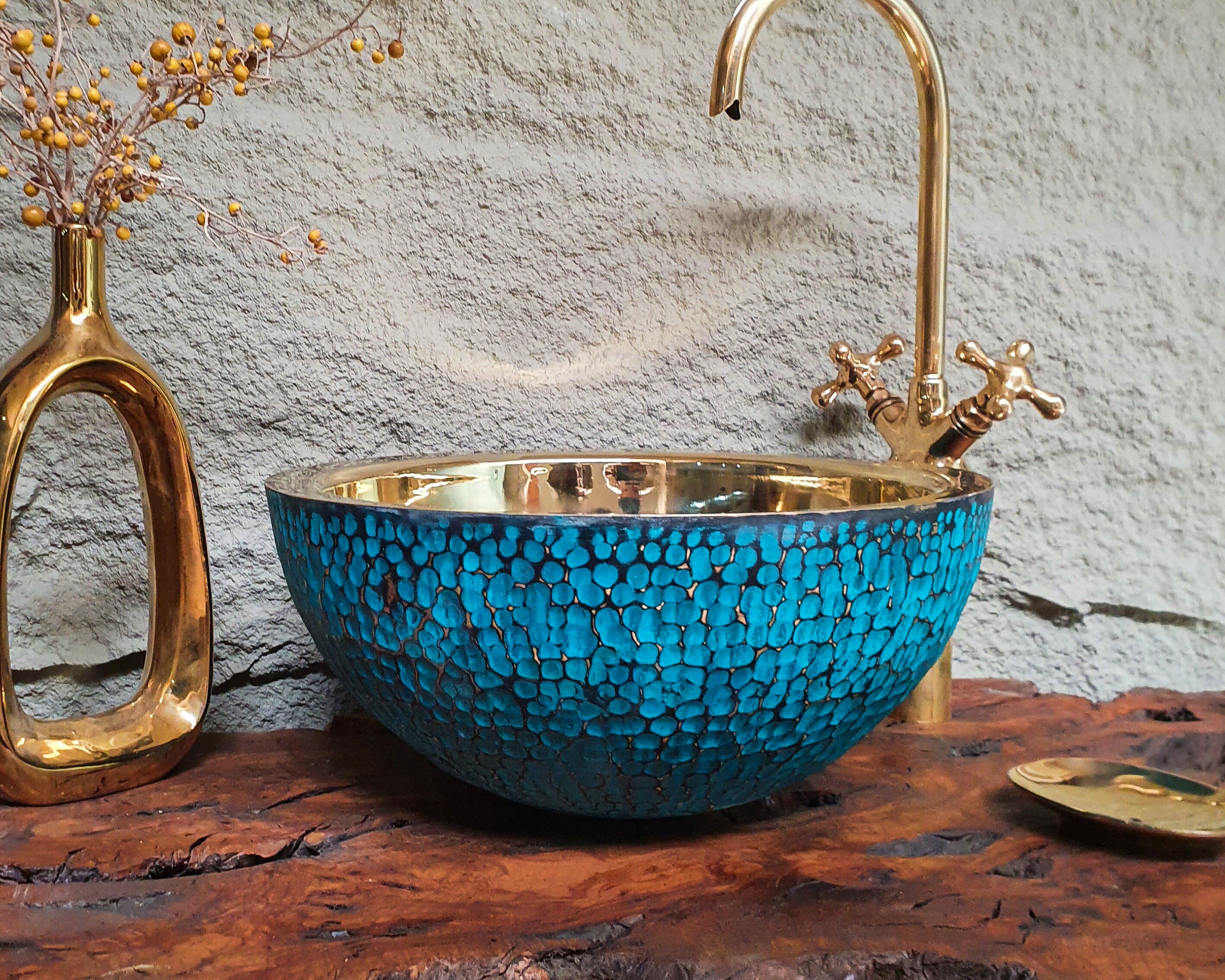 Oxidized Hammered Round Brass Bathroom Vessel Sink