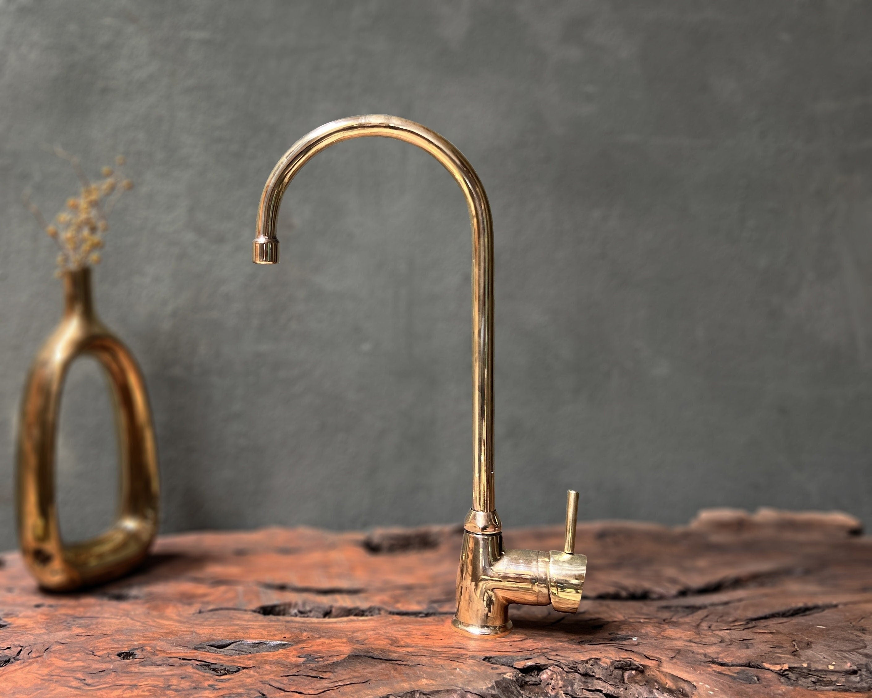 Unlacquered Solid Brass Kitchen Faucet – Single Handle Mixer