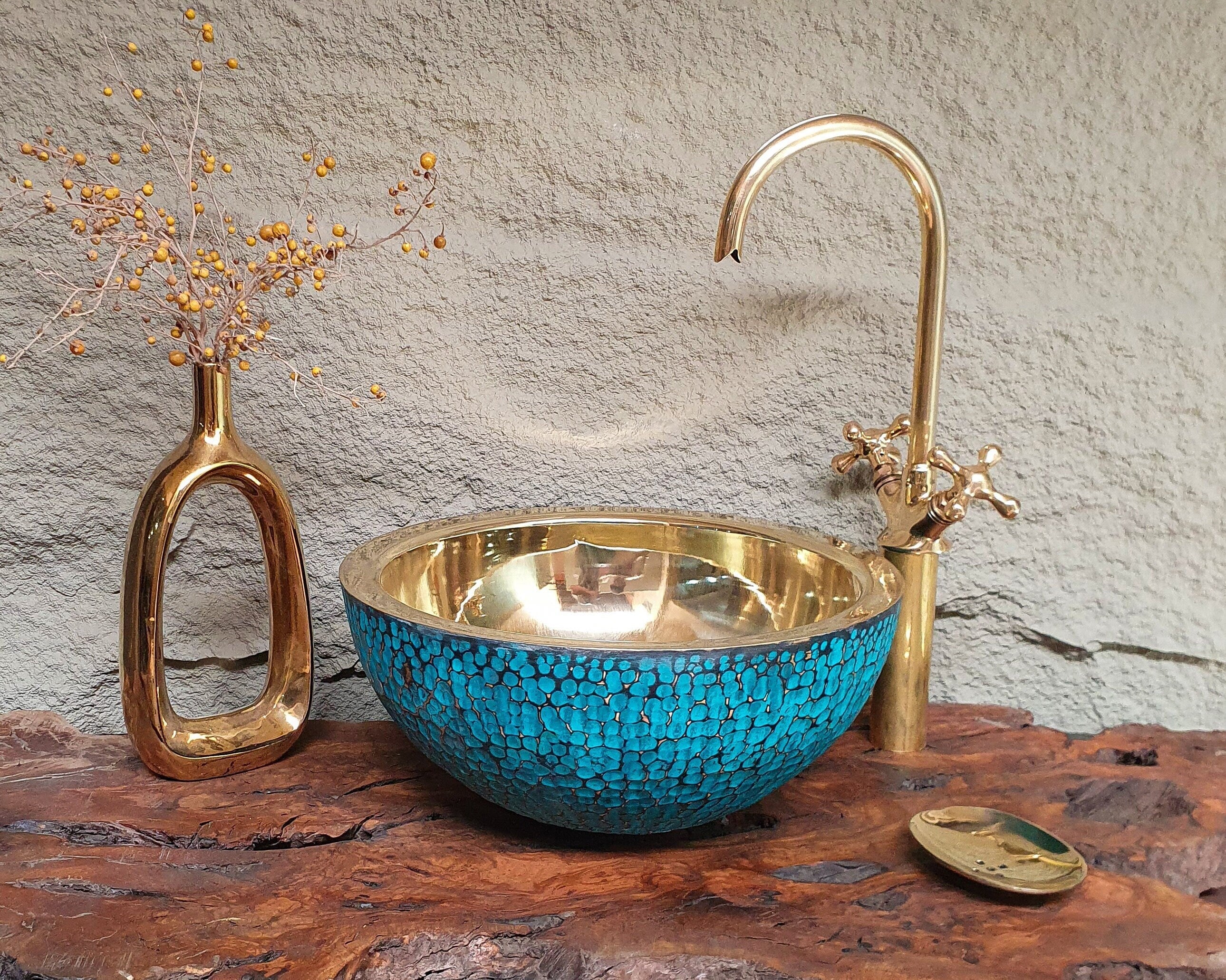 Oxidized Hammered Round Brass Bathroom Vessel Sink