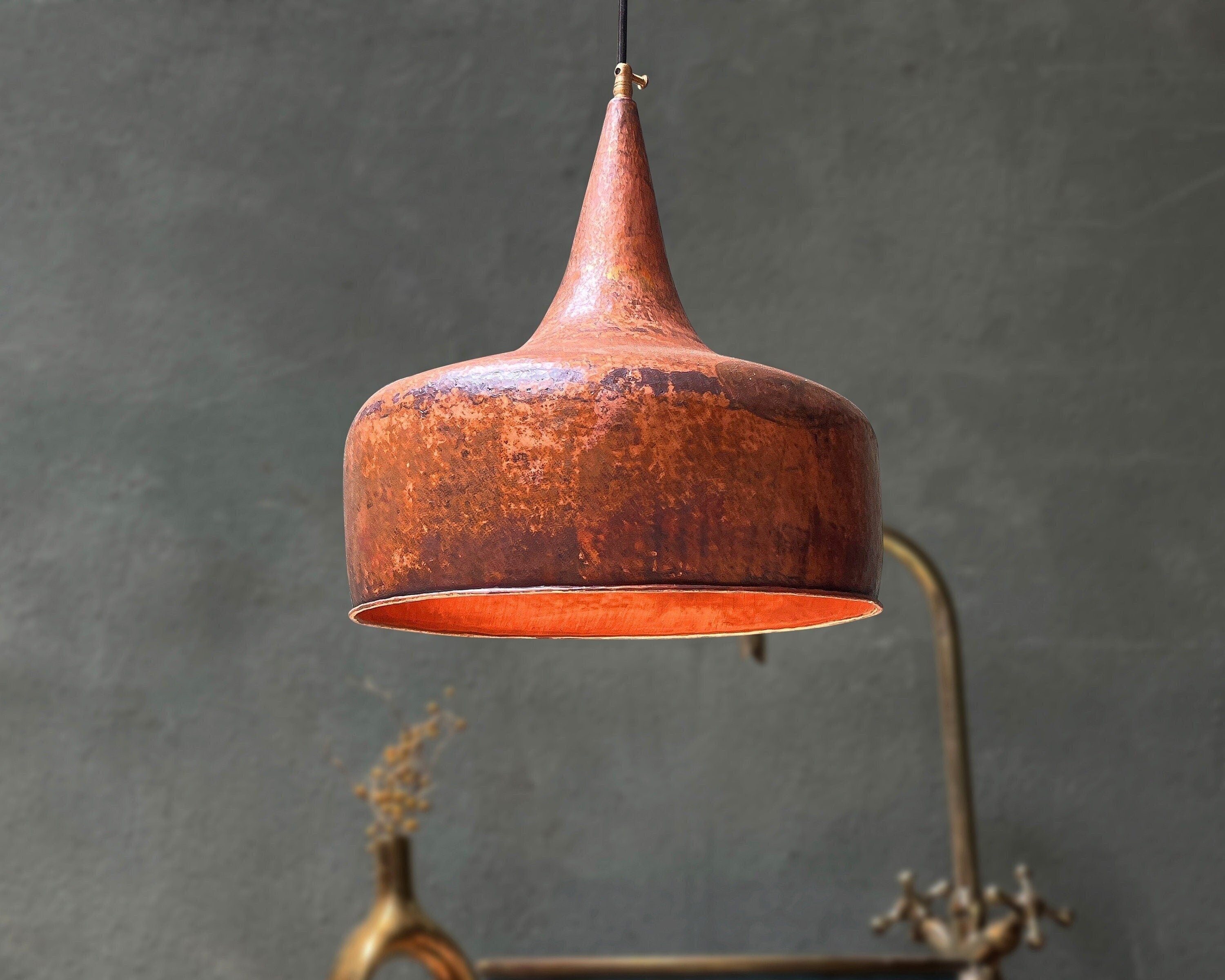 Vintage Copper Pendant Light, Copper Dome Ceiling Light, Hammered Kitchen Island Light Fixture