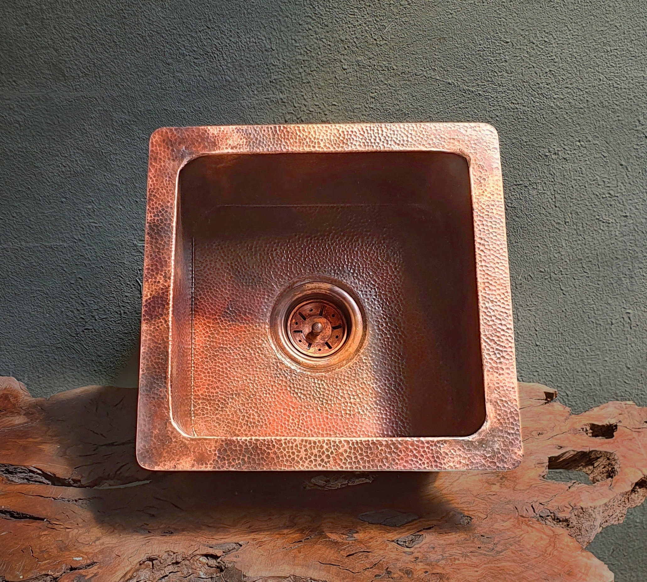 Solid Hammered Copper Sink – Square Kitchen Bar & Island Sink