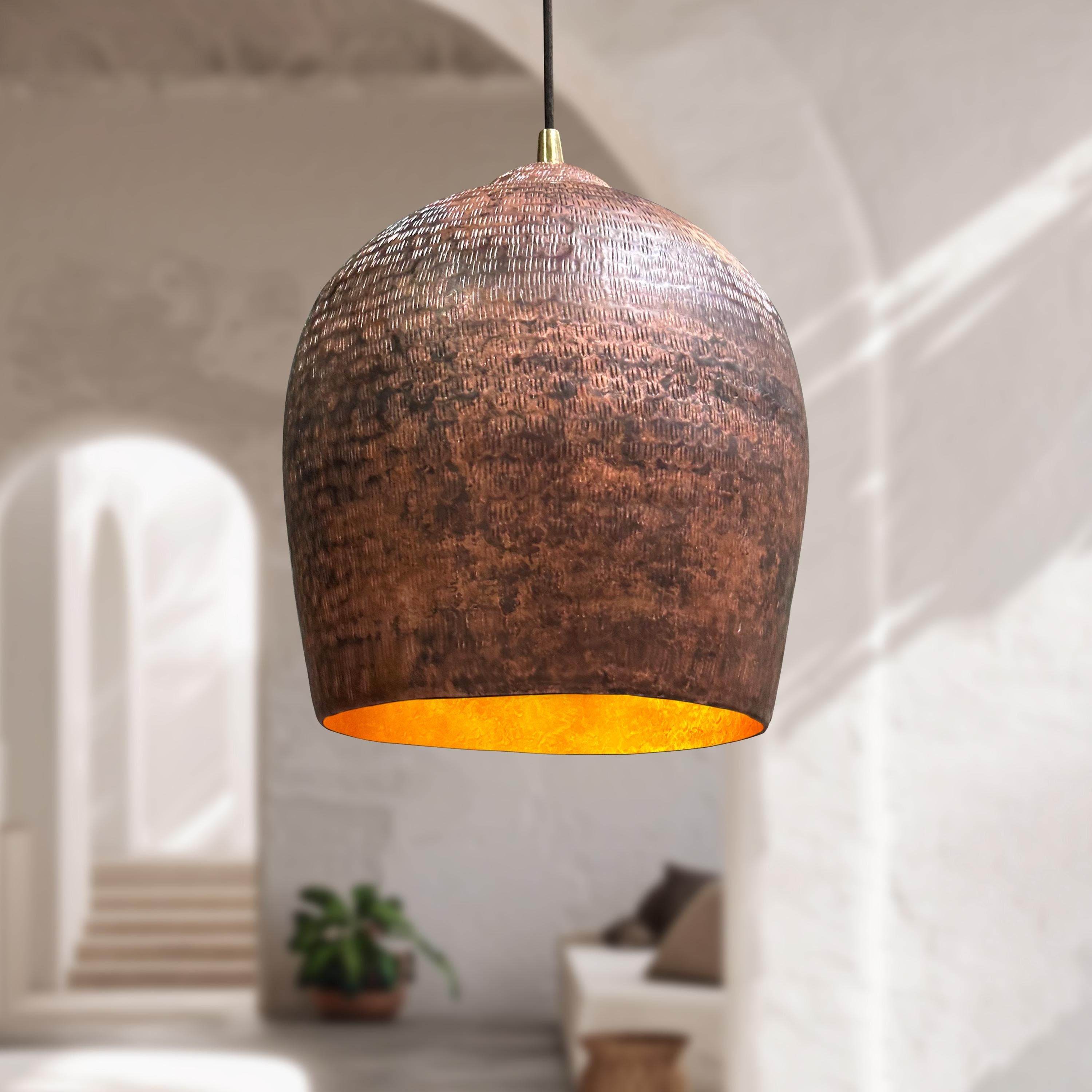 Handmade Copper Pendant Light, Hammered Dome Ceiling Light, Hammered Kitchen Island Ceiling Light Fixture