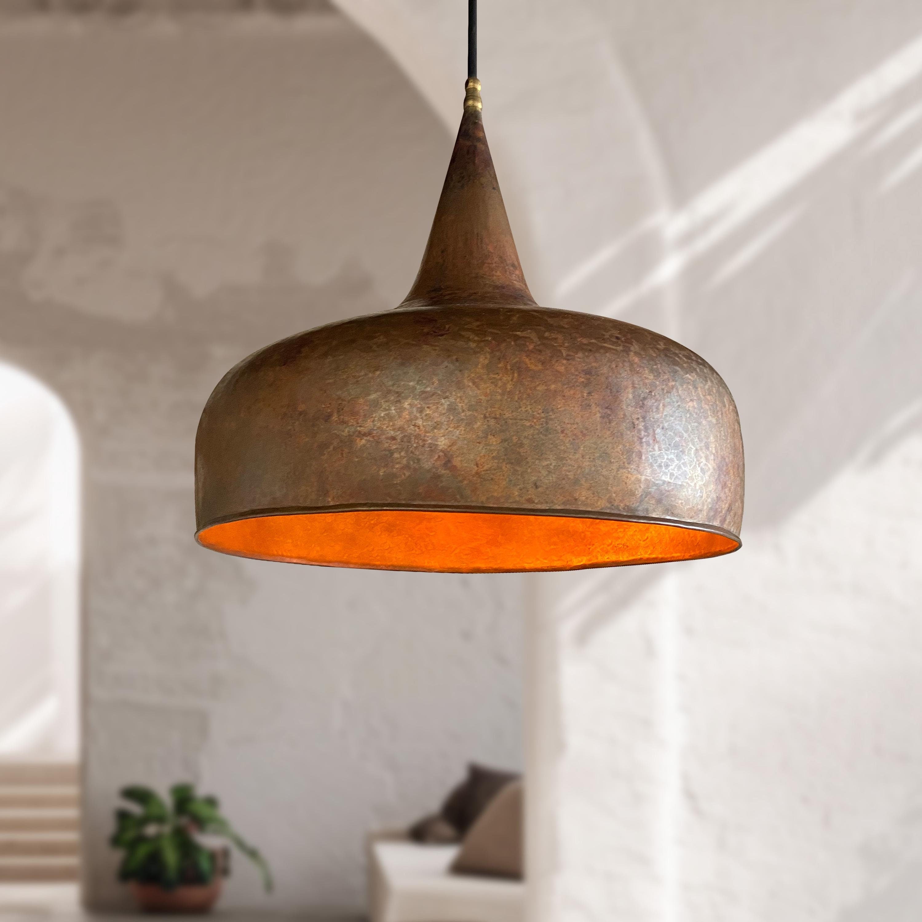 Handmade Copper Dome Ceiling Light – Vintage Rustic Kitchen Pendant Fixture