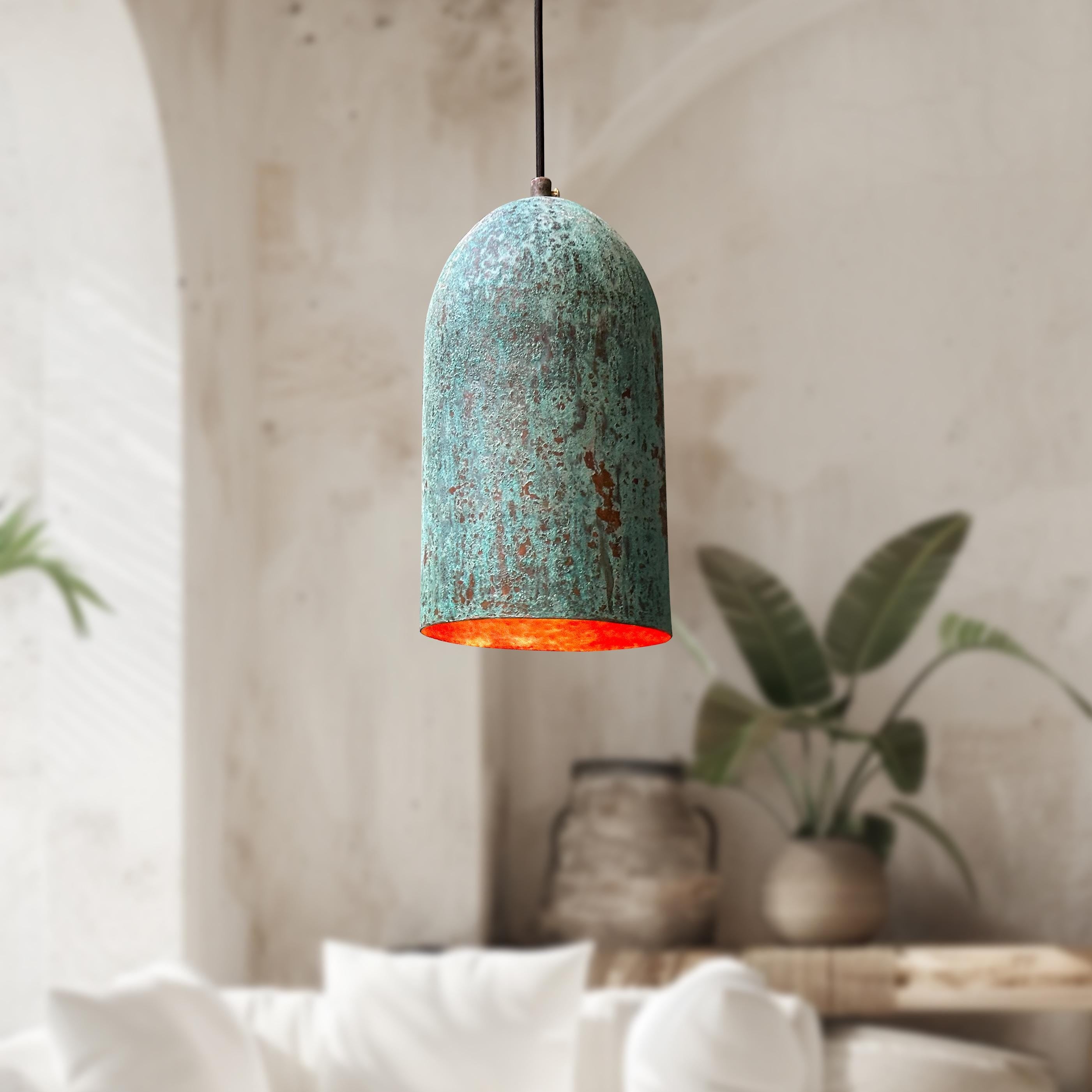 Set of 2 Green Patina Copper Farmhouse Kitchen Fixtures