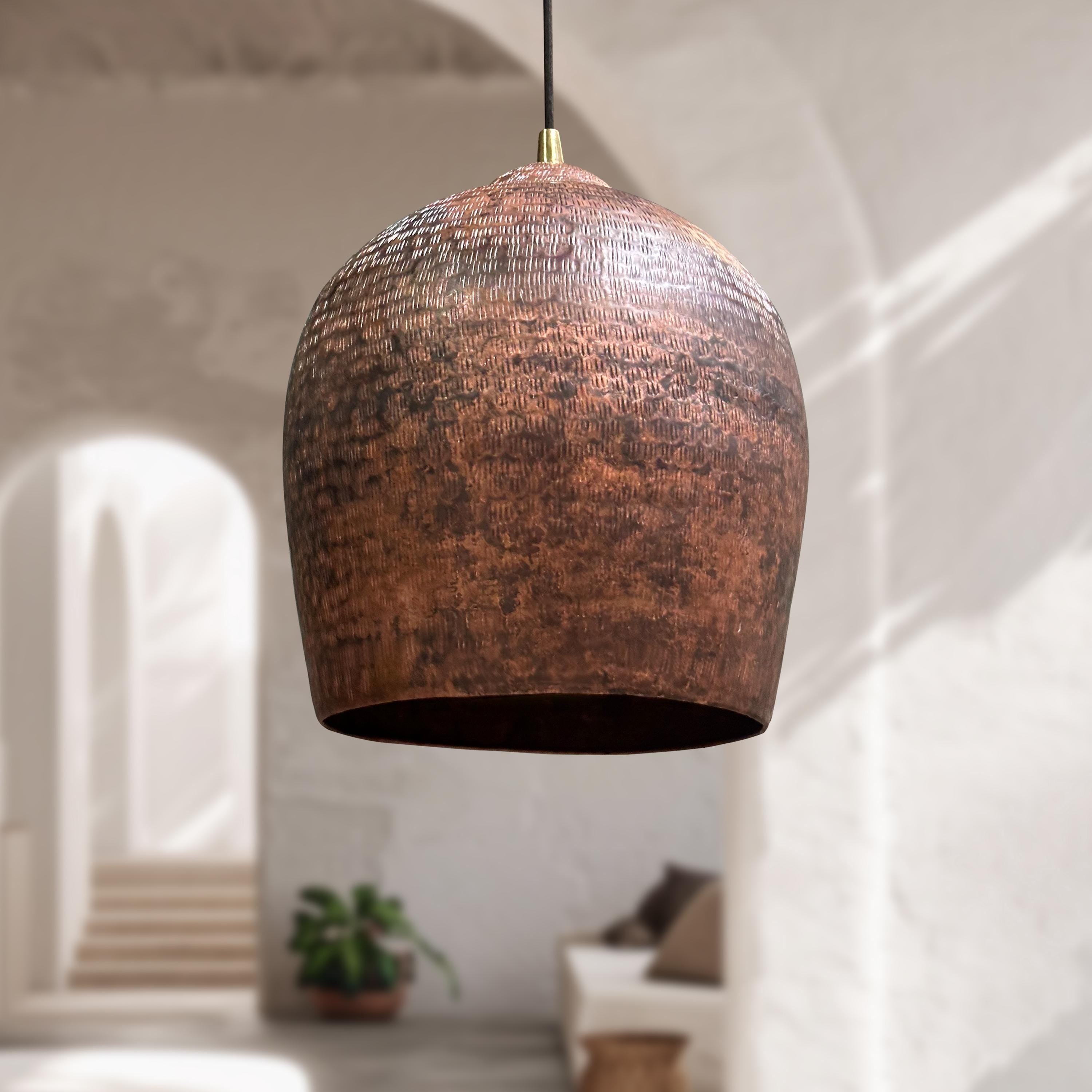 Handmade Copper Pendant Light, Hammered Dome Ceiling Light, Hammered Kitchen Island Ceiling Light Fixture