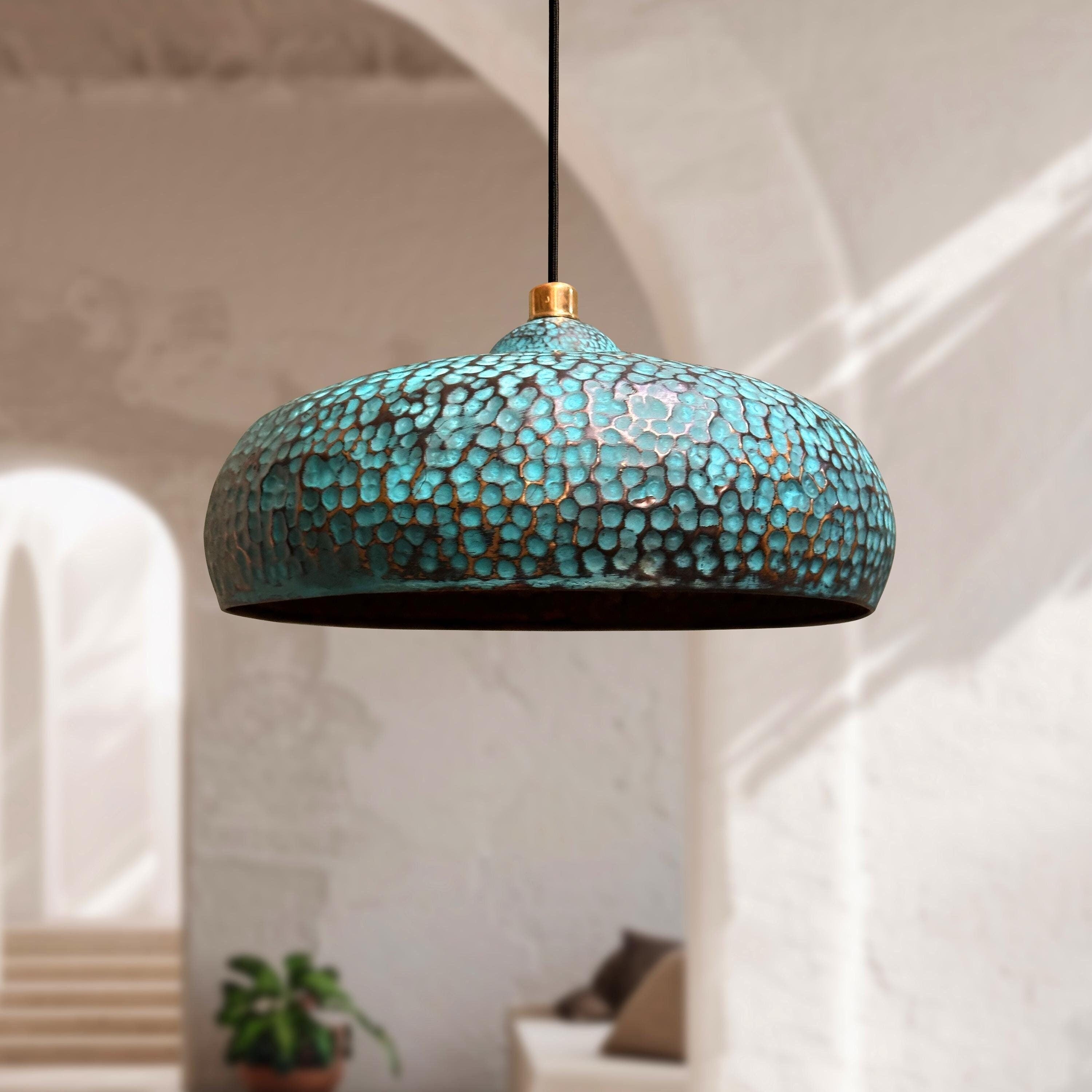 Blue Patina Pendant Light – Handmade Vintage Farmhouse Ceiling Light