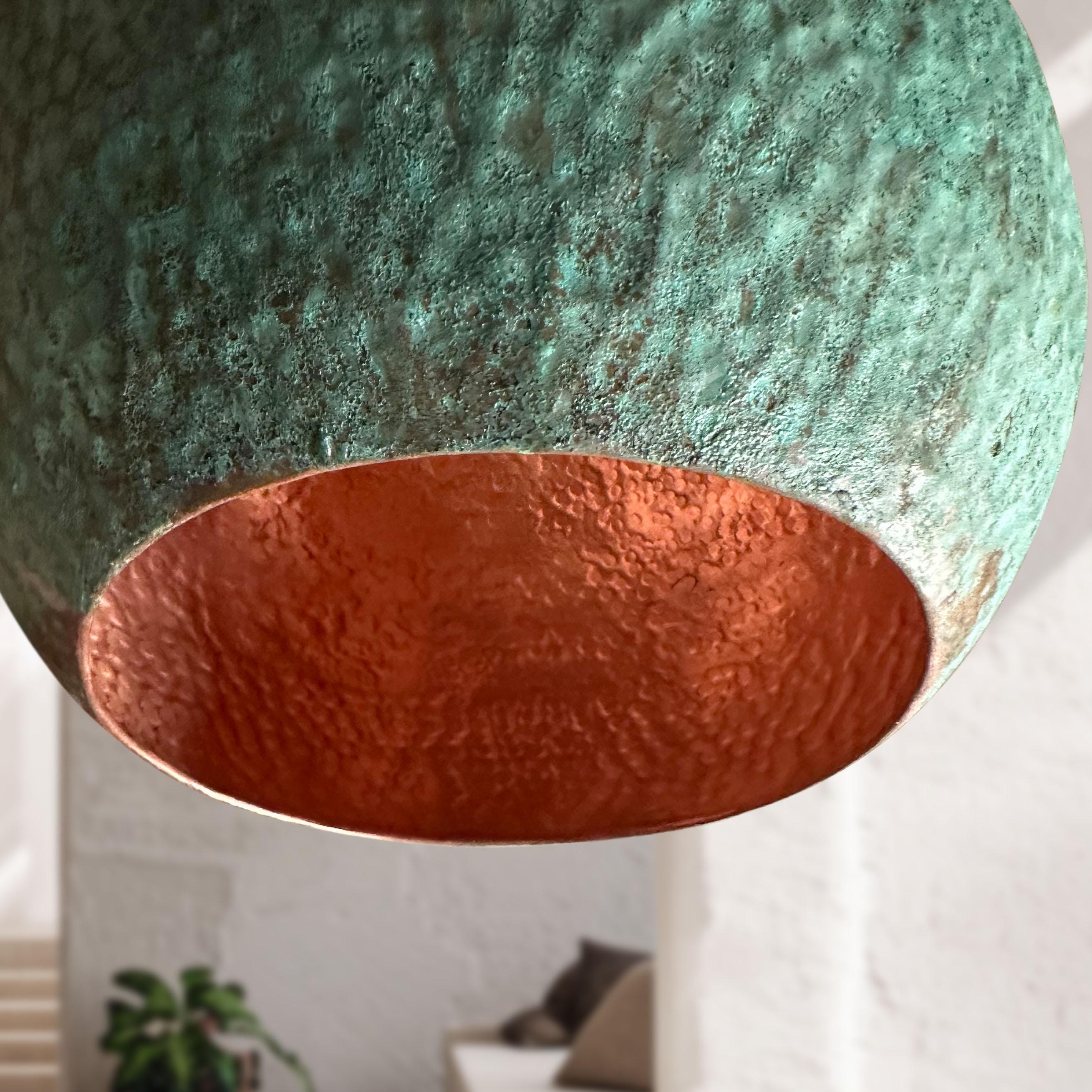 Hammered Verdigris Copper Pendant Light – Oxidized Kitchen Island Lighting