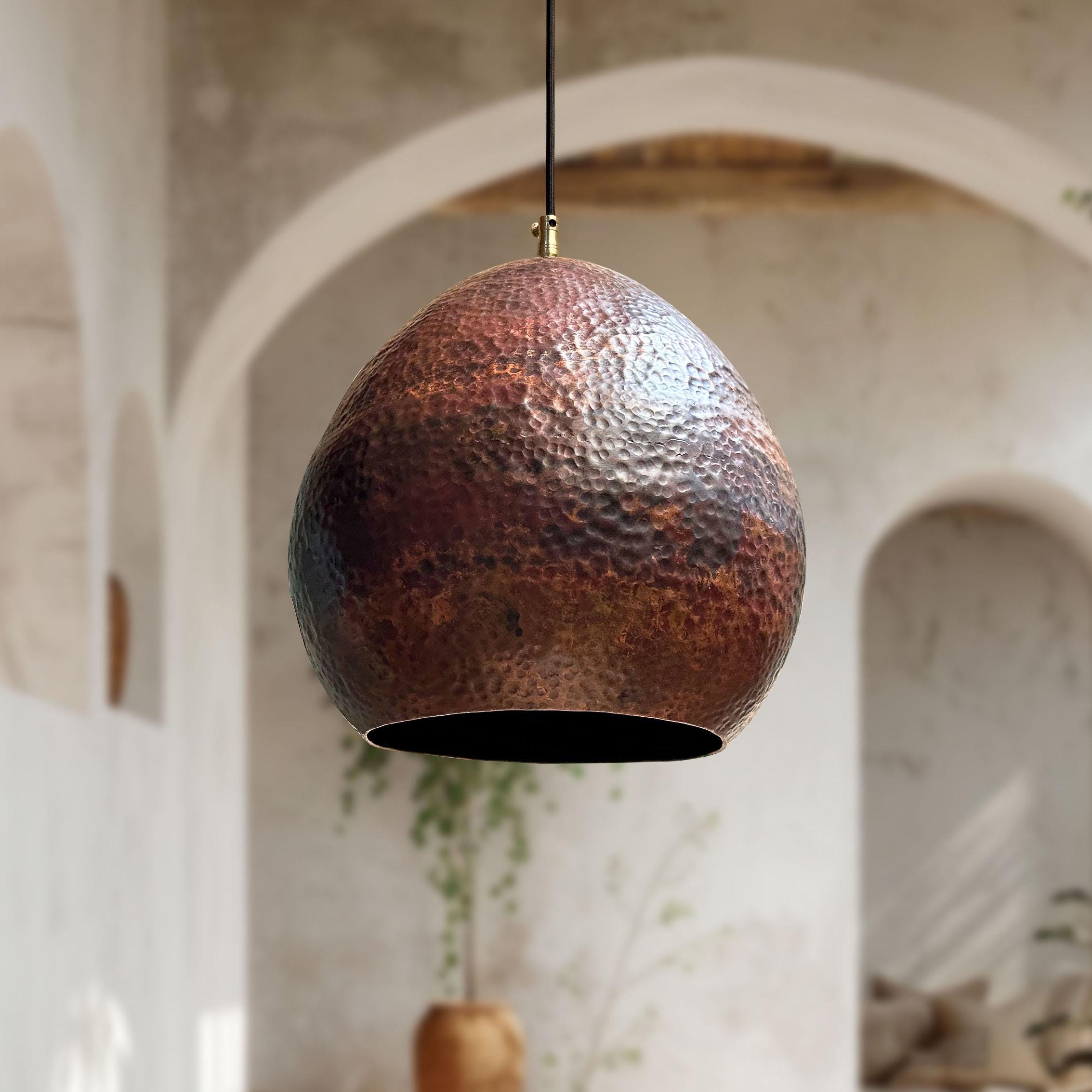 Hammered Copper Pendant Light – Solid Farmhouse Kitchen Fixture