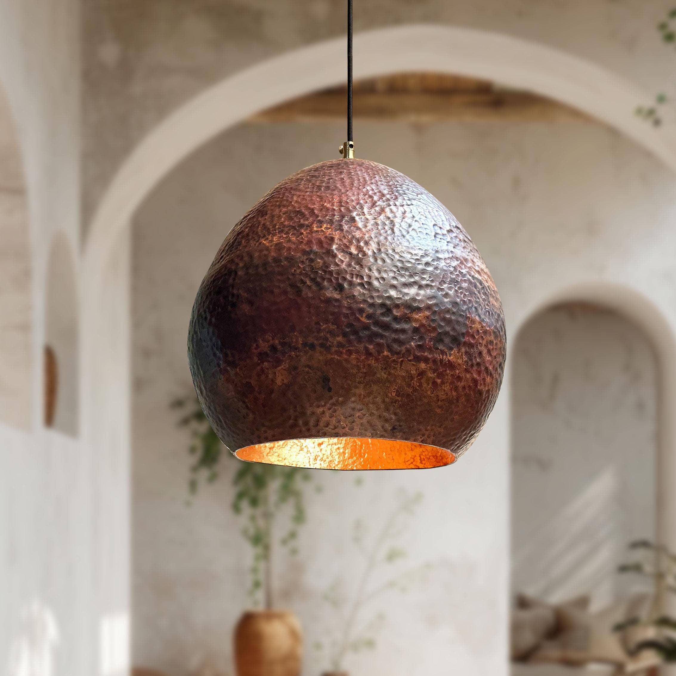 Hammered Copper Pendant Light – Solid Farmhouse Kitchen Fixture