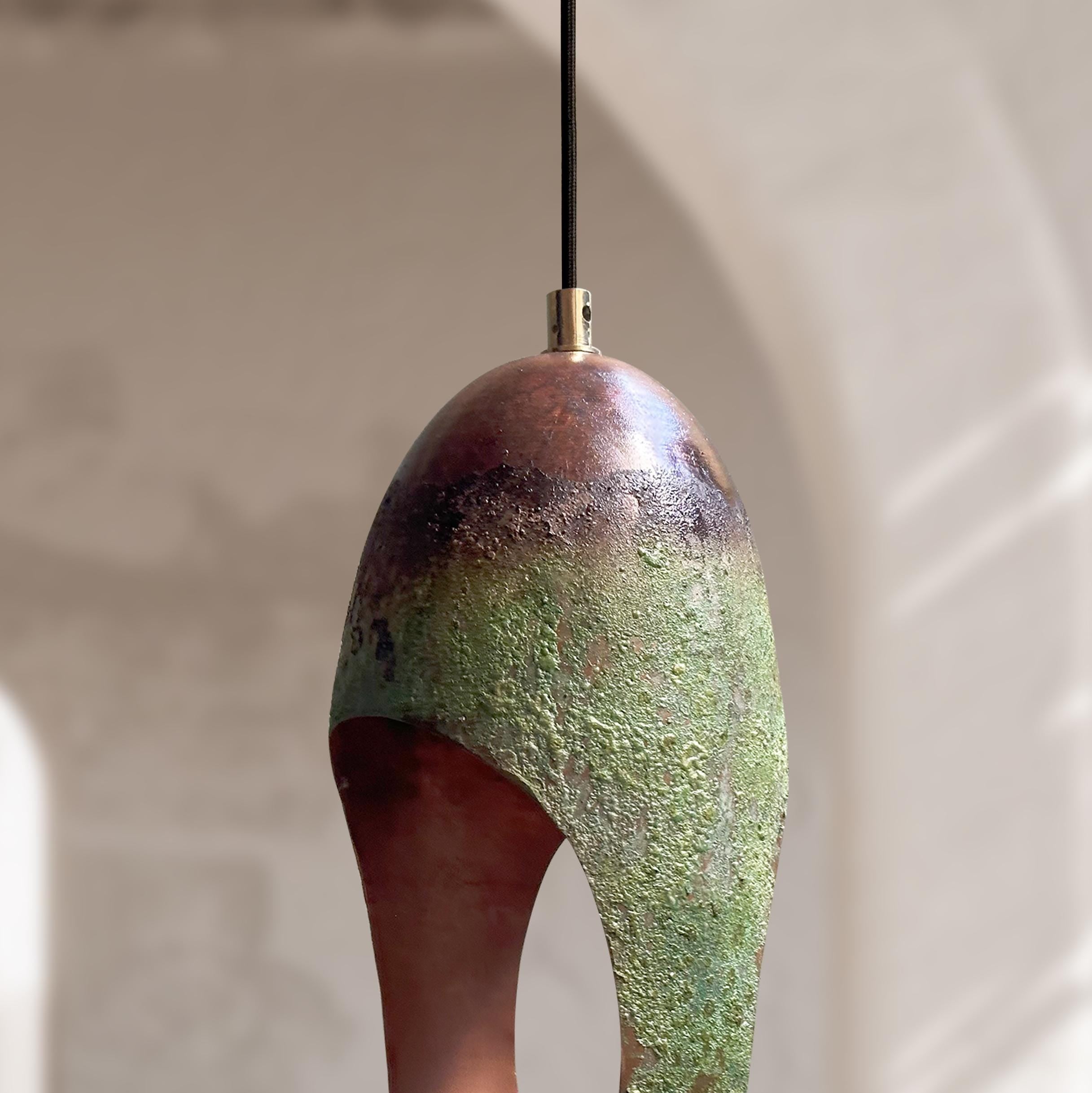 Oval Copper Pendant Light – Green Patina Oxidized Farmhouse Fixture