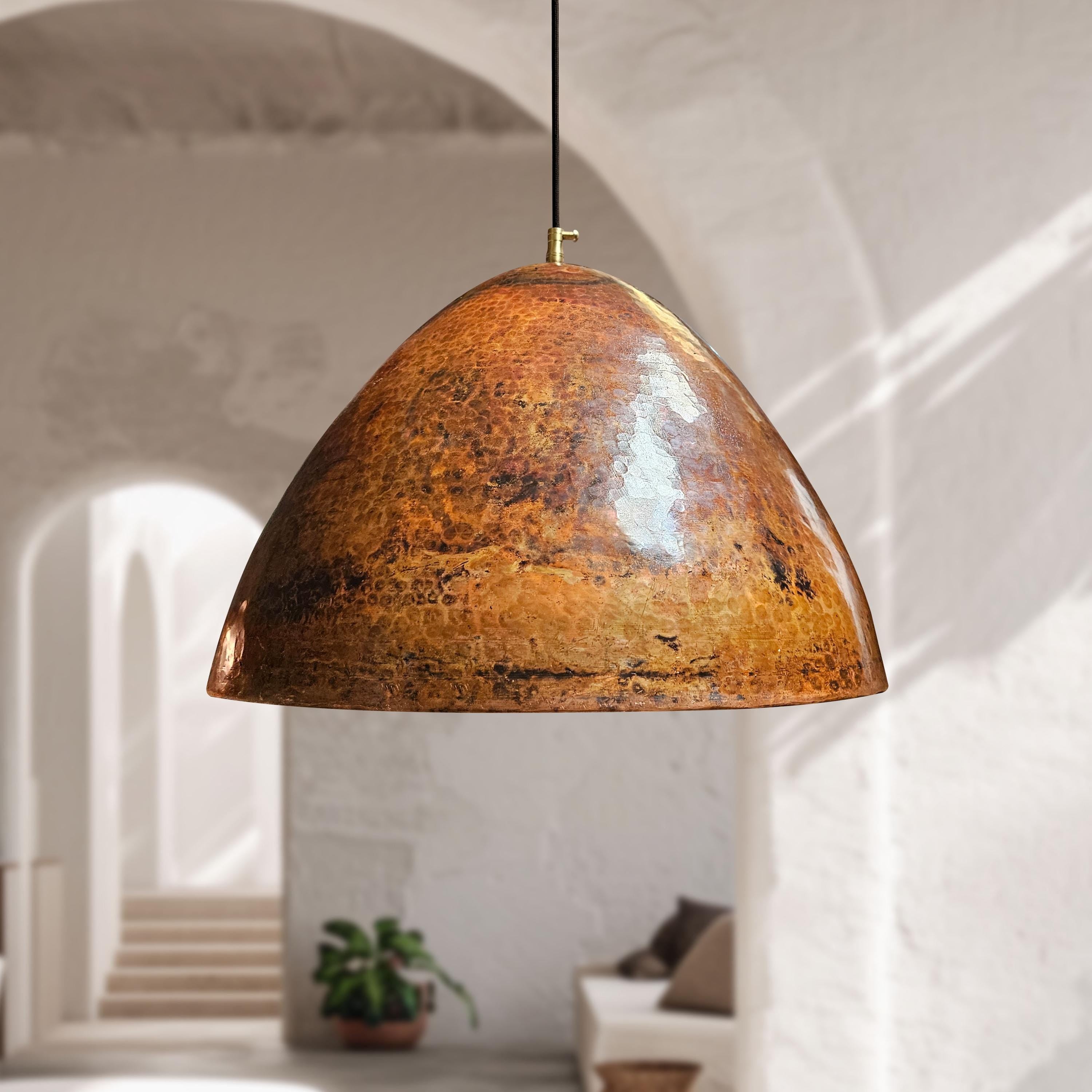 Hammered Copper Pendant Light – Cone Dome Kitchen Ceiling Fixture