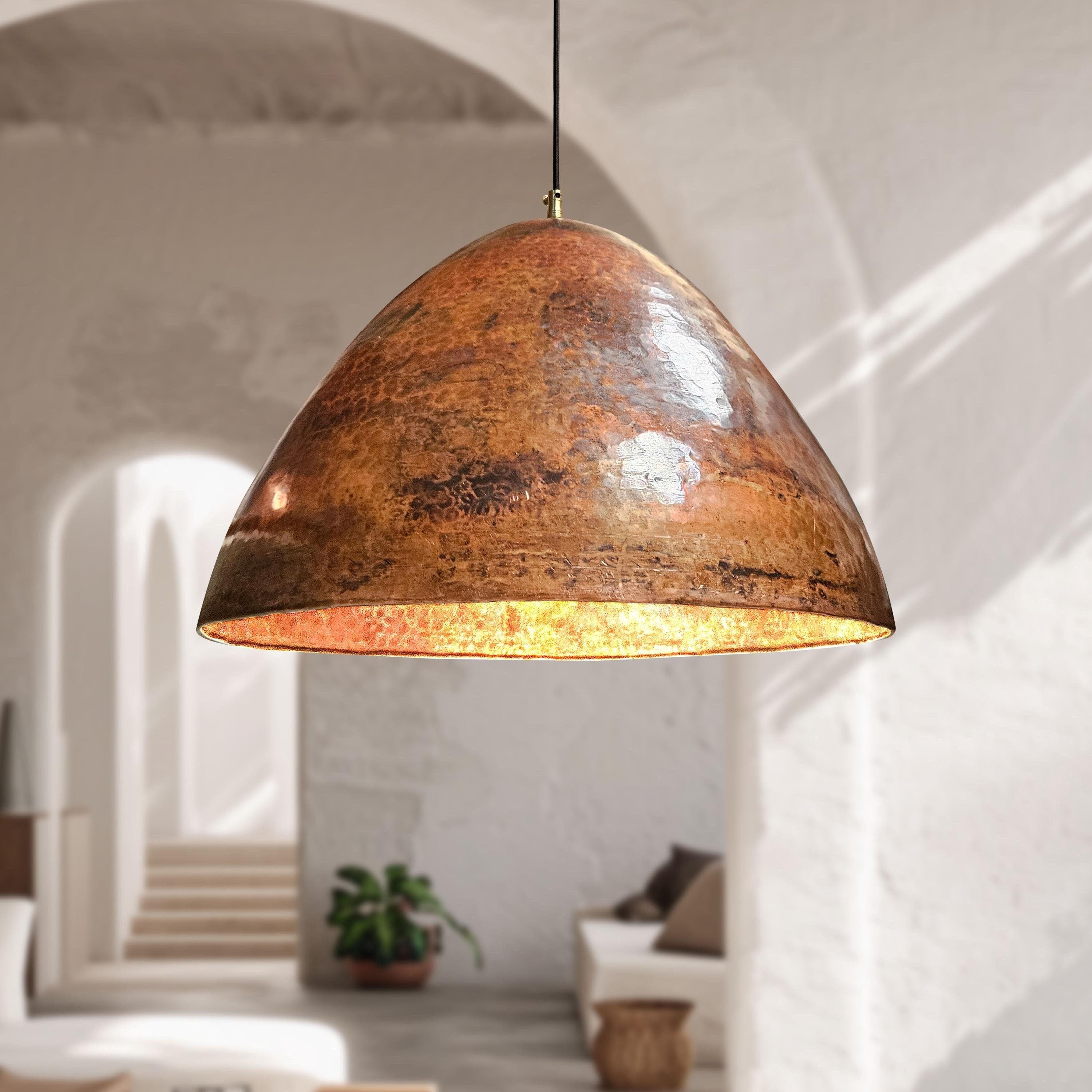 Hammered Copper Pendant Light – Cone Dome Kitchen Ceiling Fixture