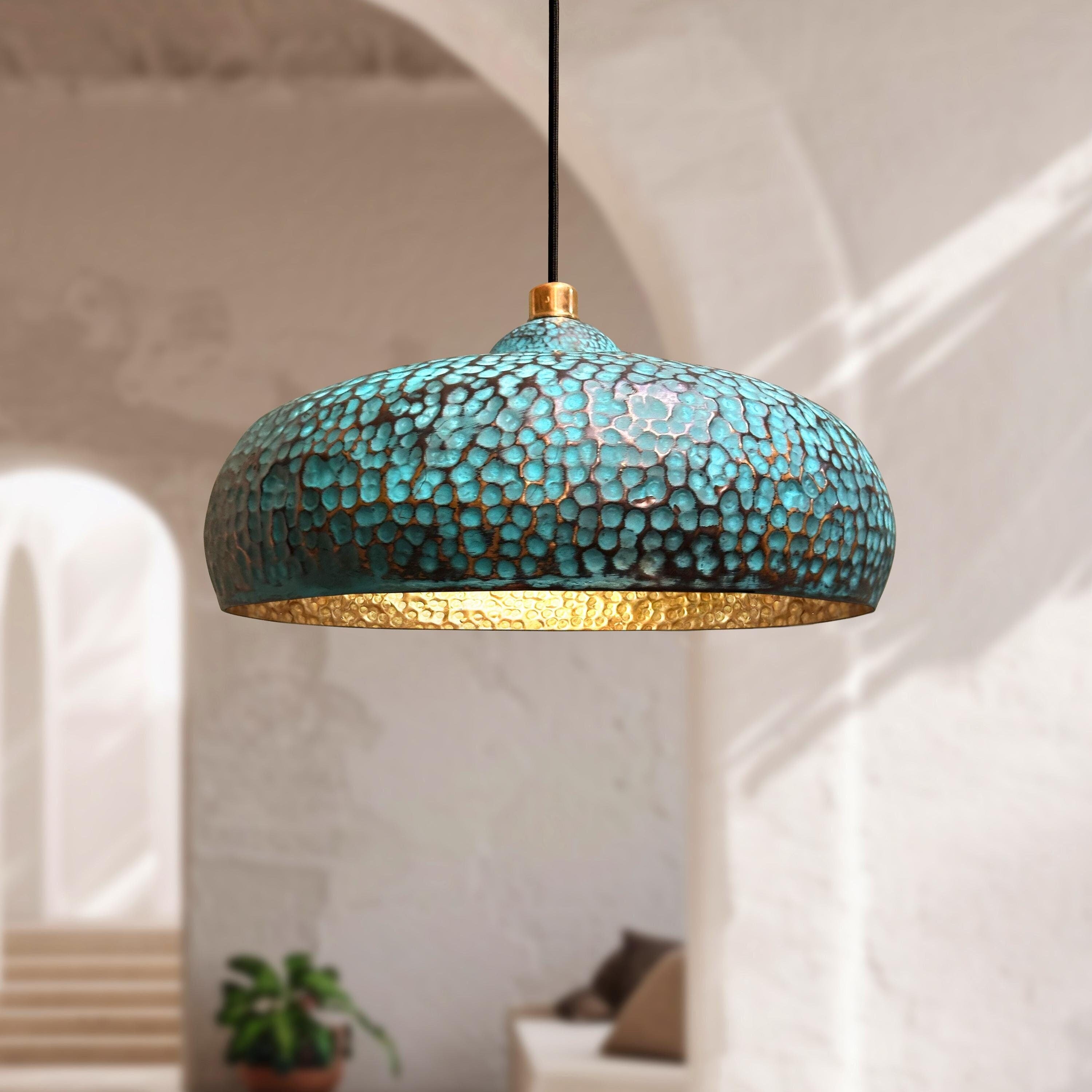 Blue Patina Pendant Light – Handmade Vintage Farmhouse Ceiling Light