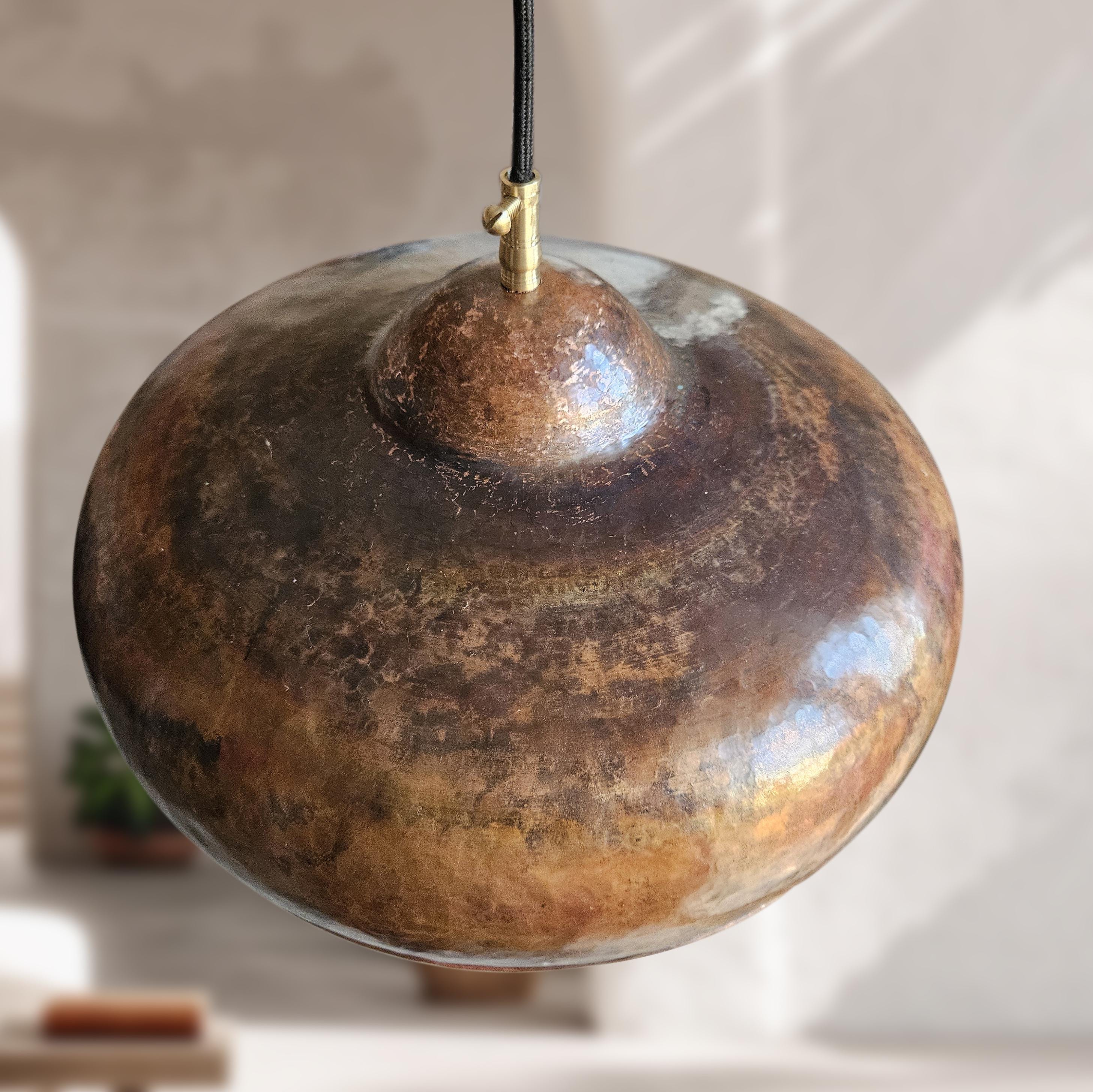 Rustic Copper Pendant Light – Oxidized Hammered Dome Kitchen Fixture