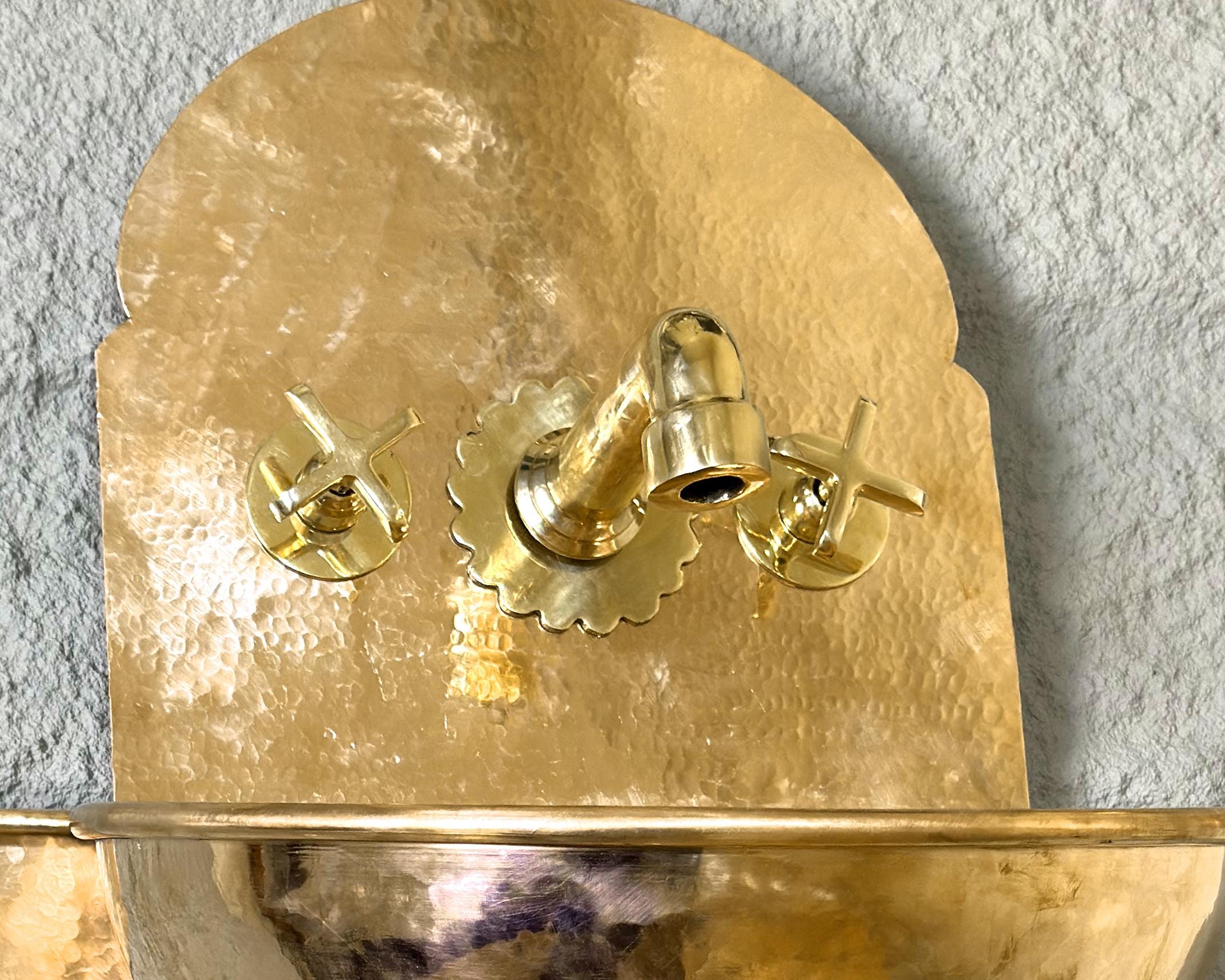 Wall-Mount Brass Bathroom Sink with Mixer Faucet