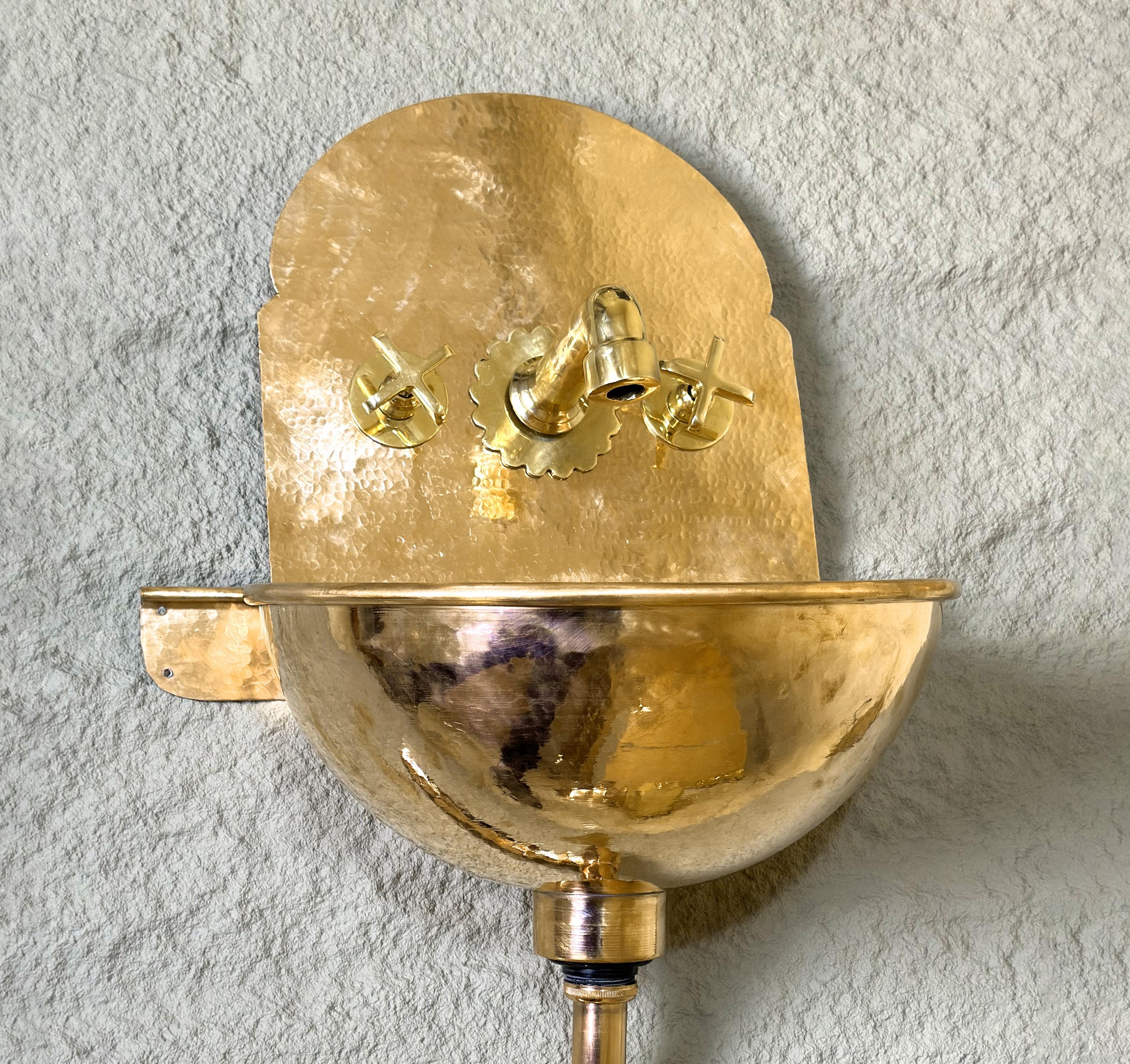 Wall-Mount Brass Bathroom Sink with Mixer Faucet