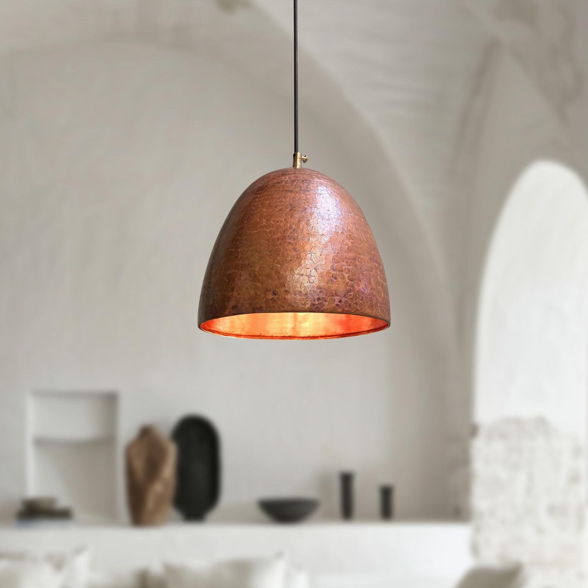 Small Copper Pendant Light – Hammered Dome Kitchen Fixture