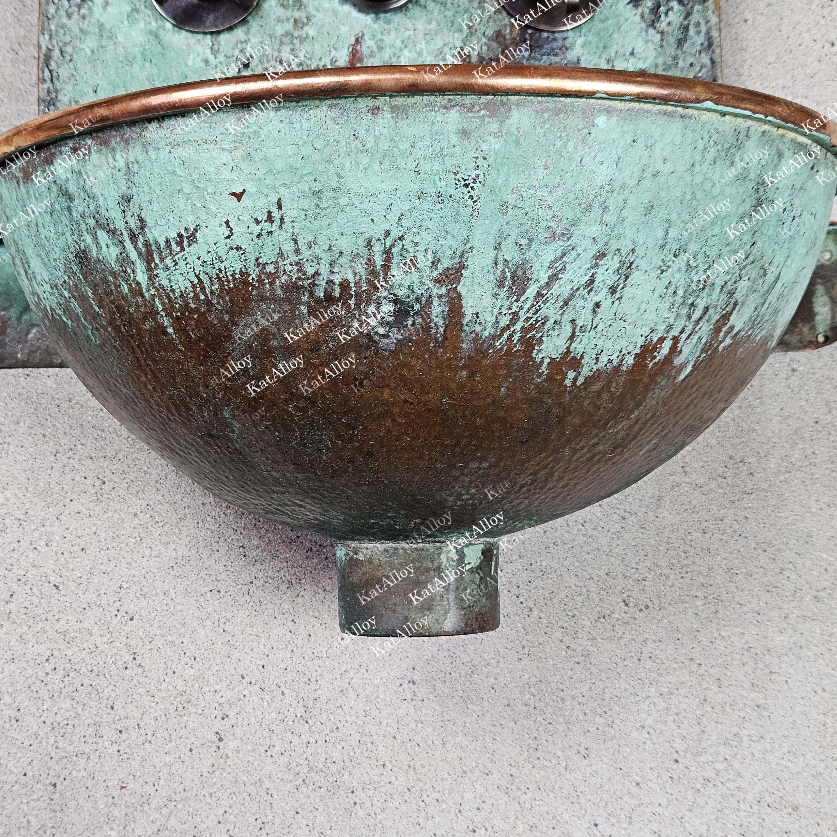 Green Patina Copper Wall Mount Bathroom Sink, Oxidized Wall Mounted Copper Wash Basin, Handmade Patina Copper Hung Basin With Copper Faucet