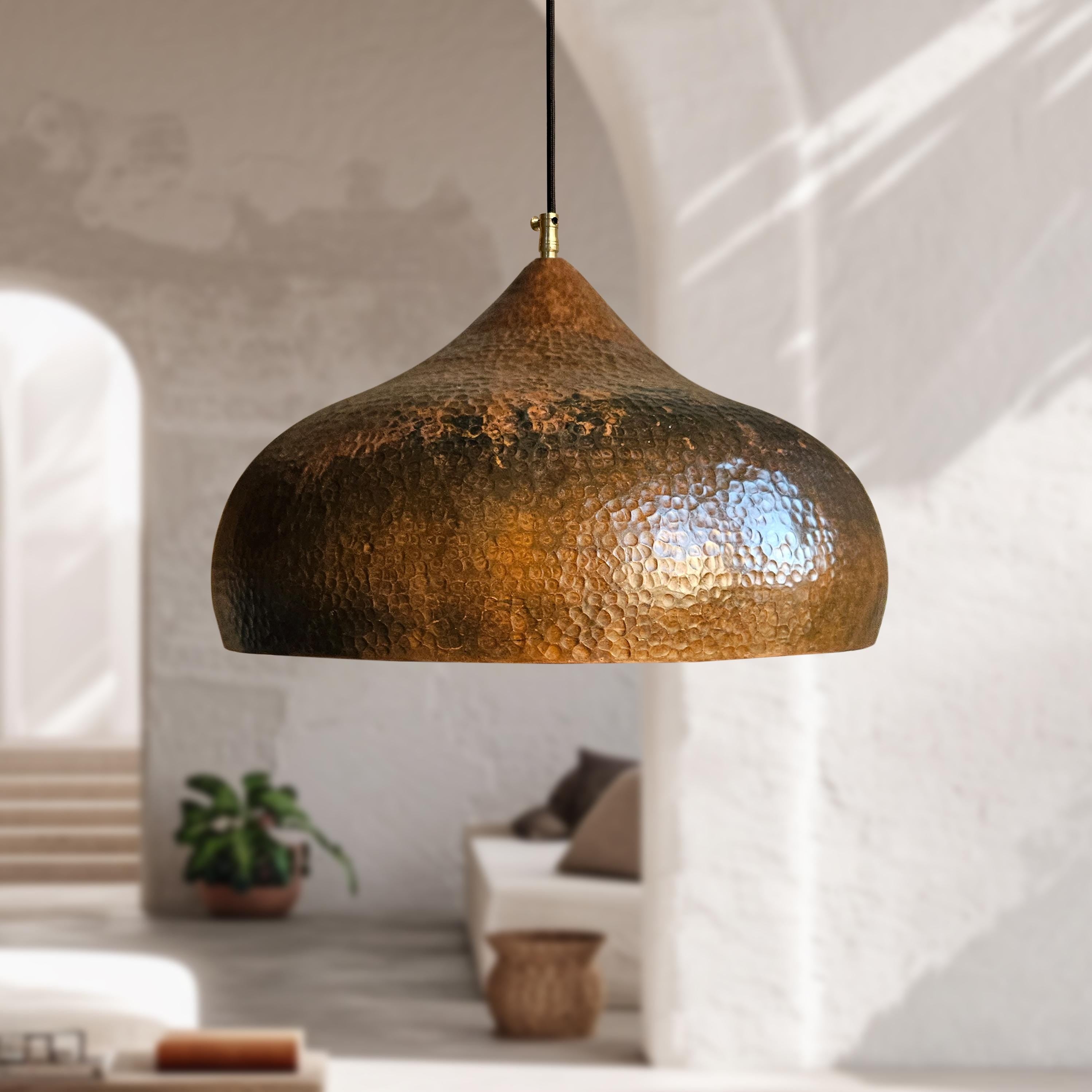 Patina Hammered Copper Pendant Light – Dome Kitchen Hanging Fixture