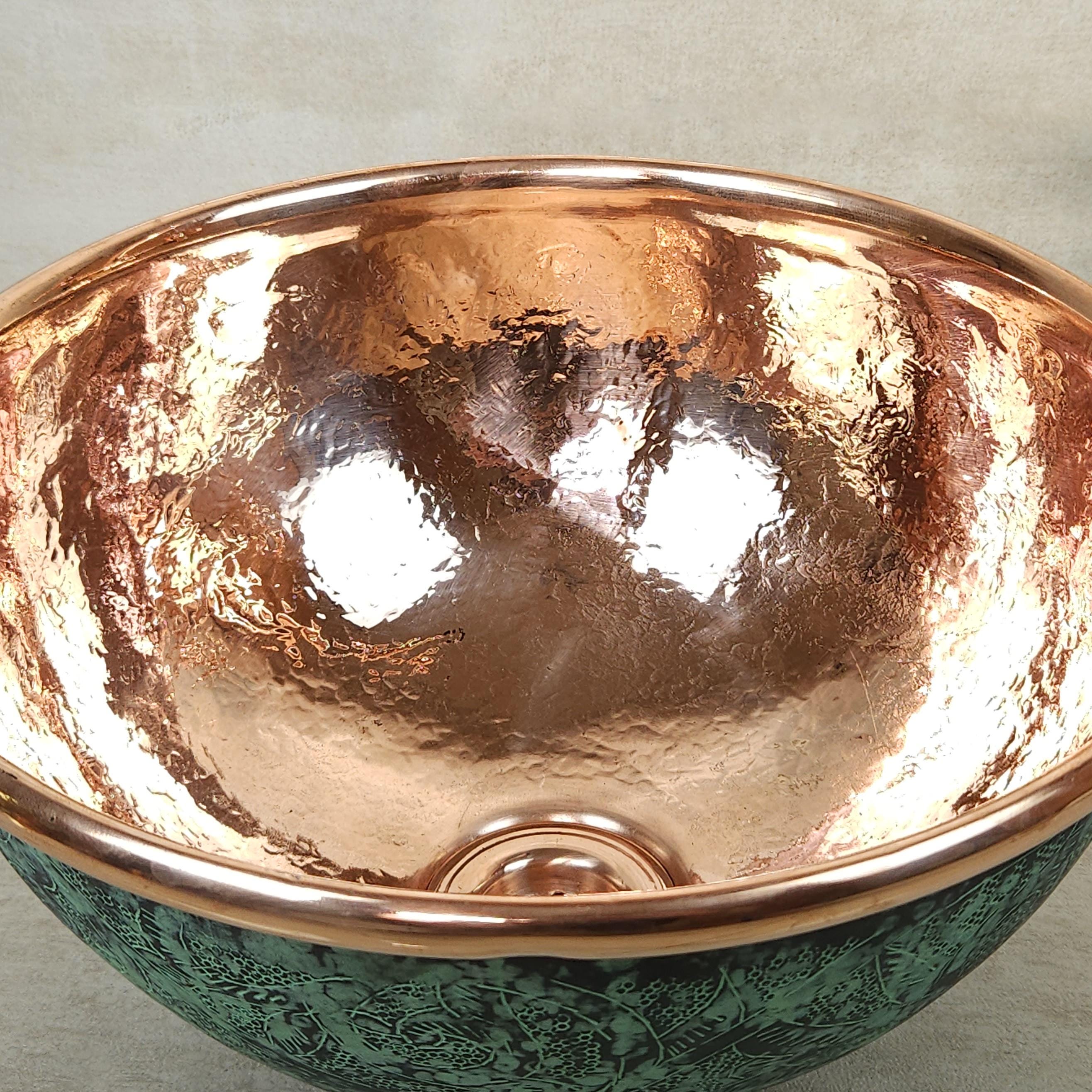 Hand Engraved Green Patina Copper Vessel Sink with Faucet