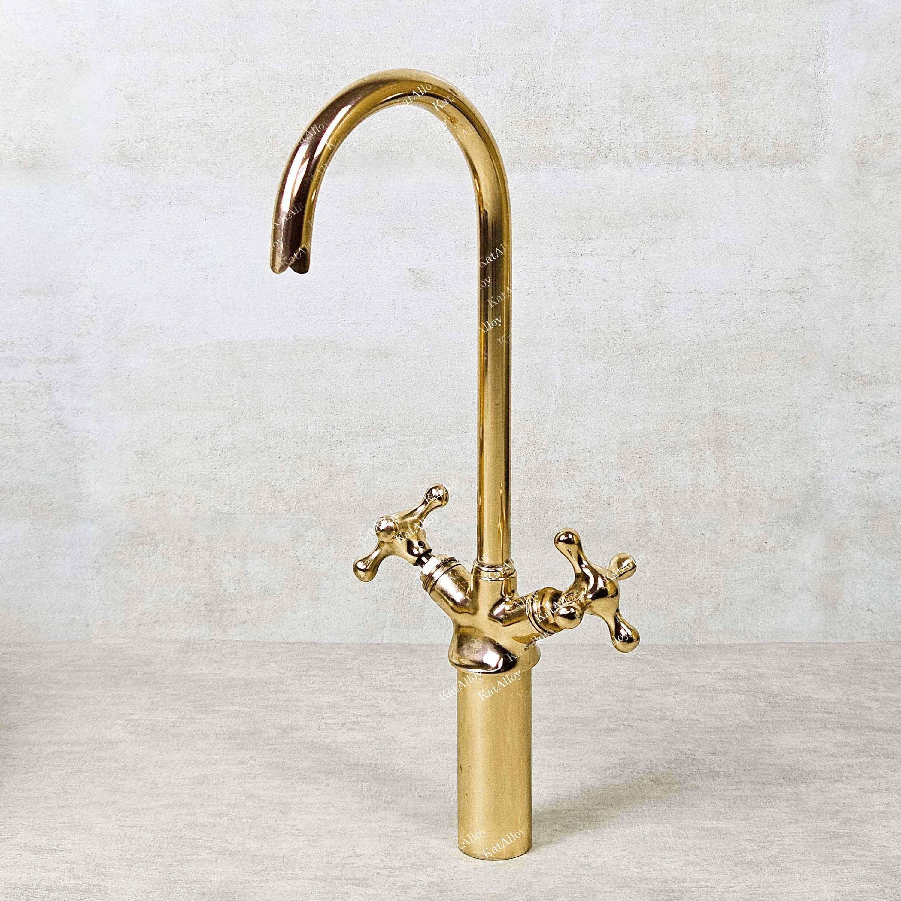 Solid Brass Gooseneck Bathroom Faucet with Riser – For Vessel Sinks