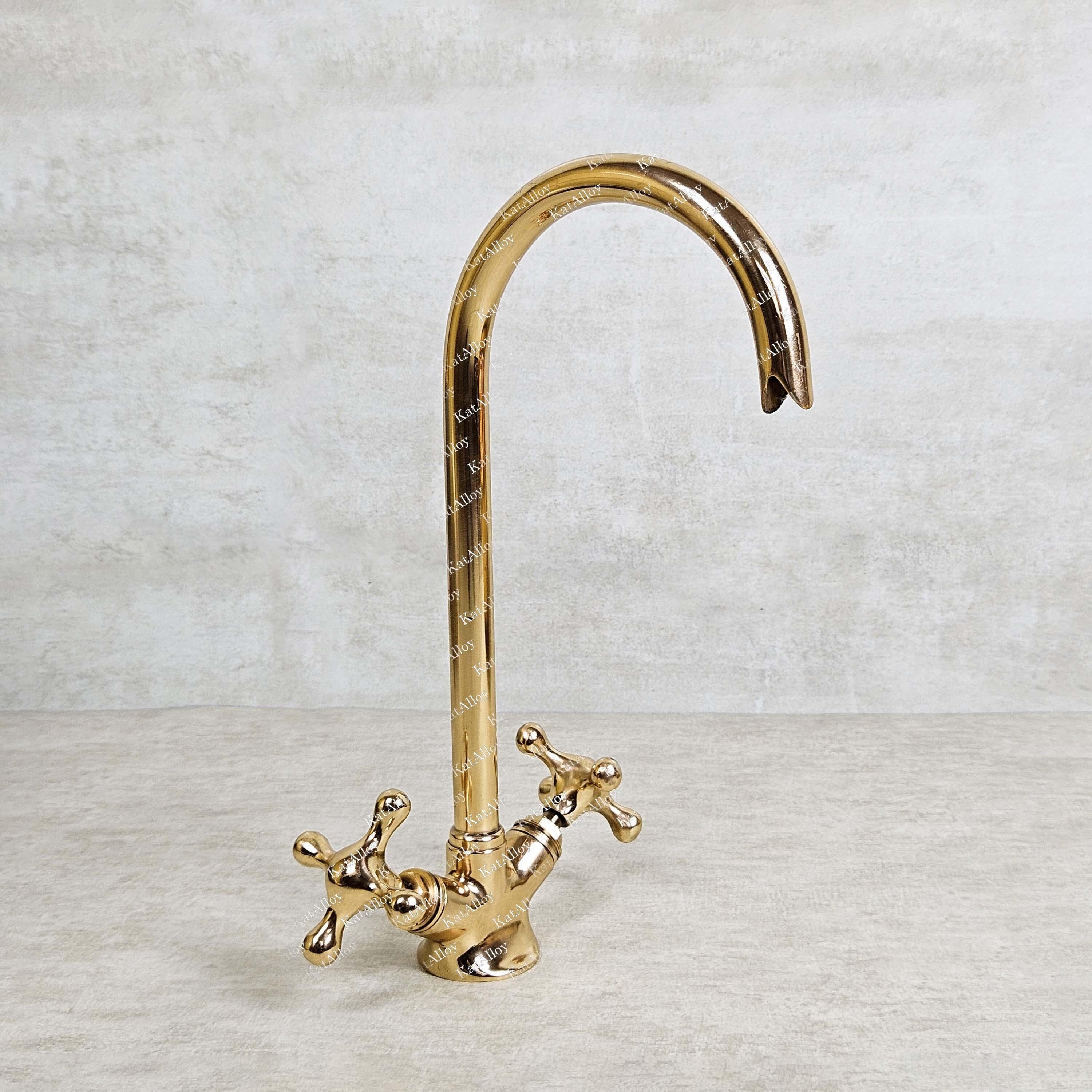 Unlacquered Solid Brass Gooseneck Bathroom Faucet – Brass Finish